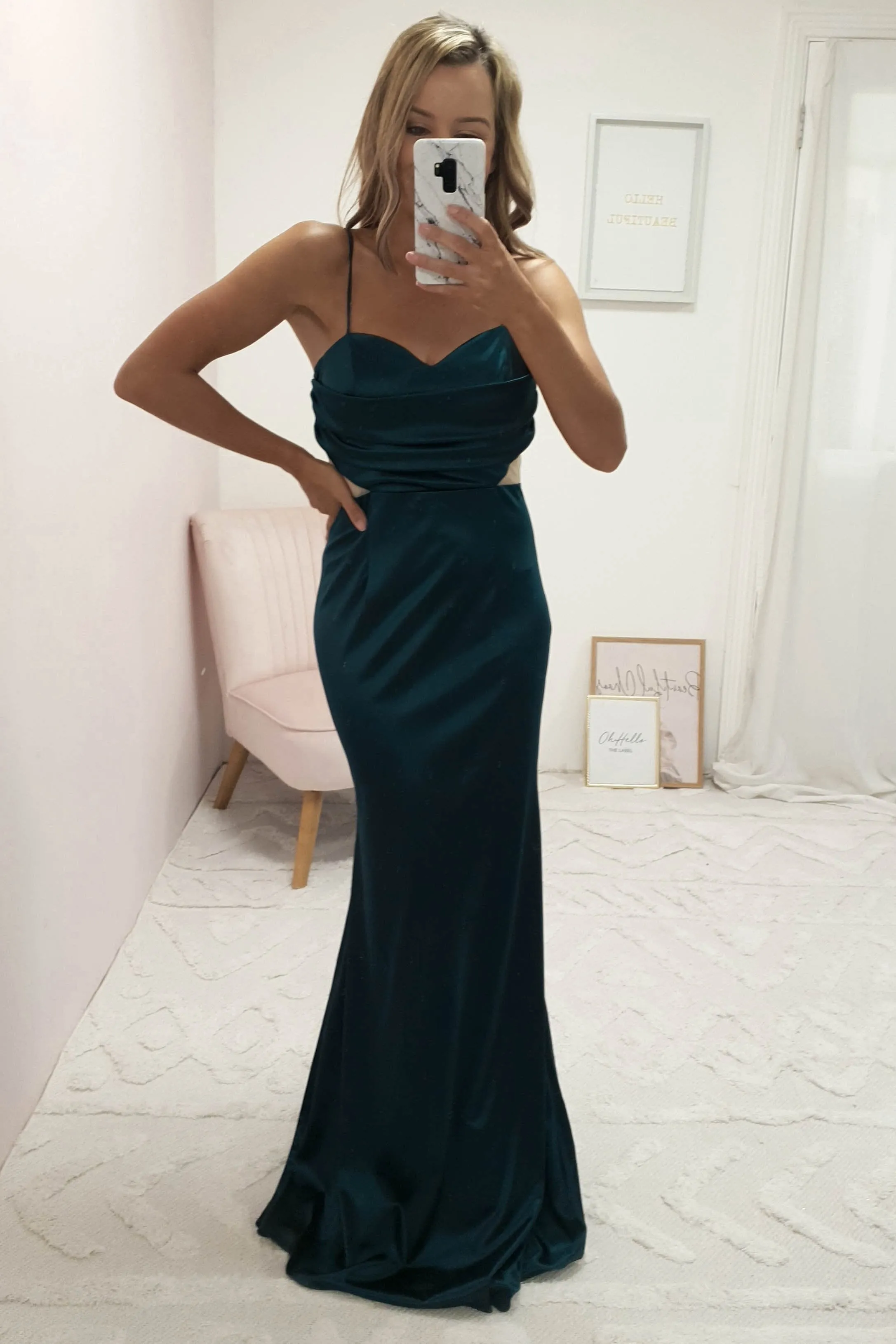 Addison Satin Gown | Emerald Green