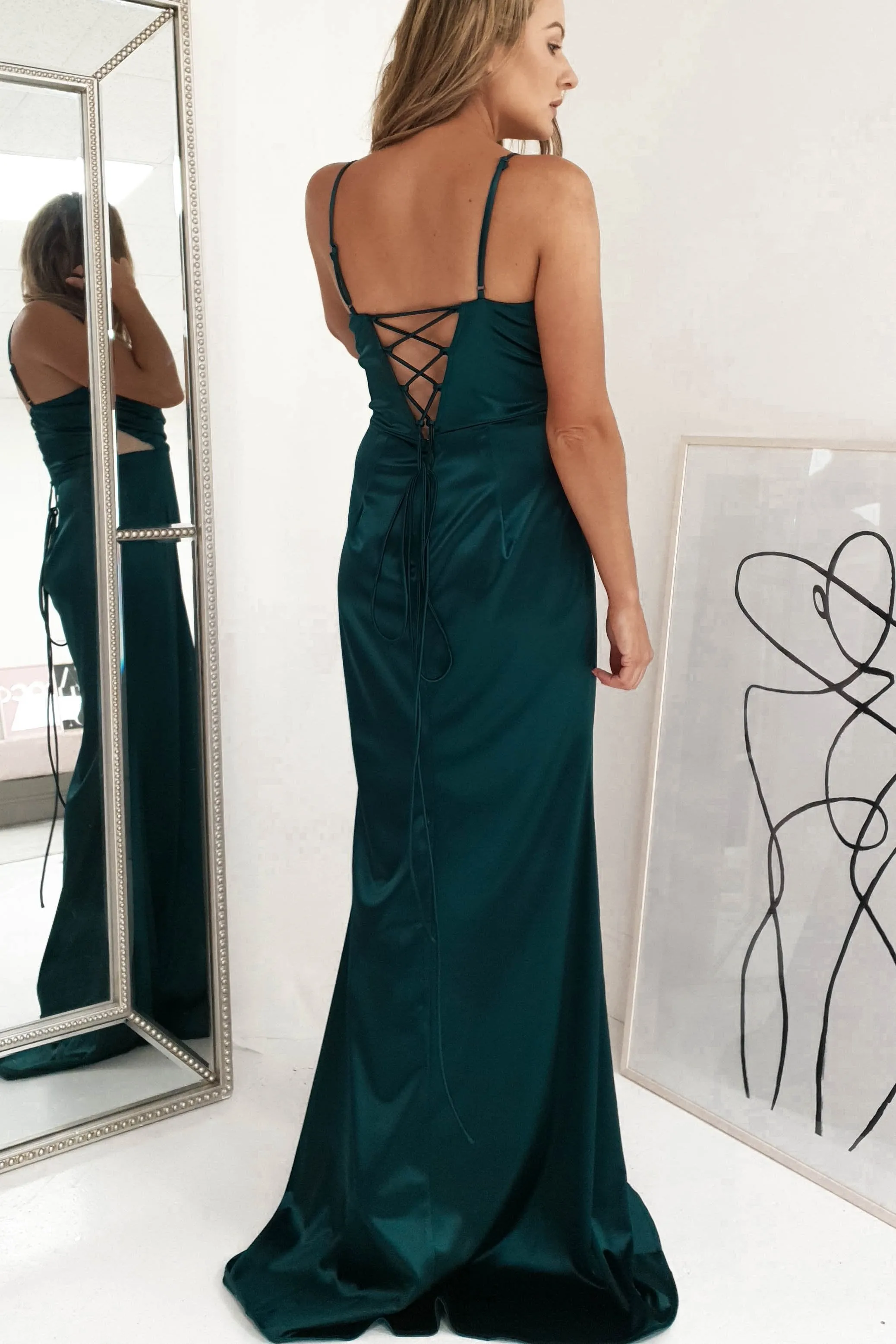 Addison Satin Gown | Emerald Green
