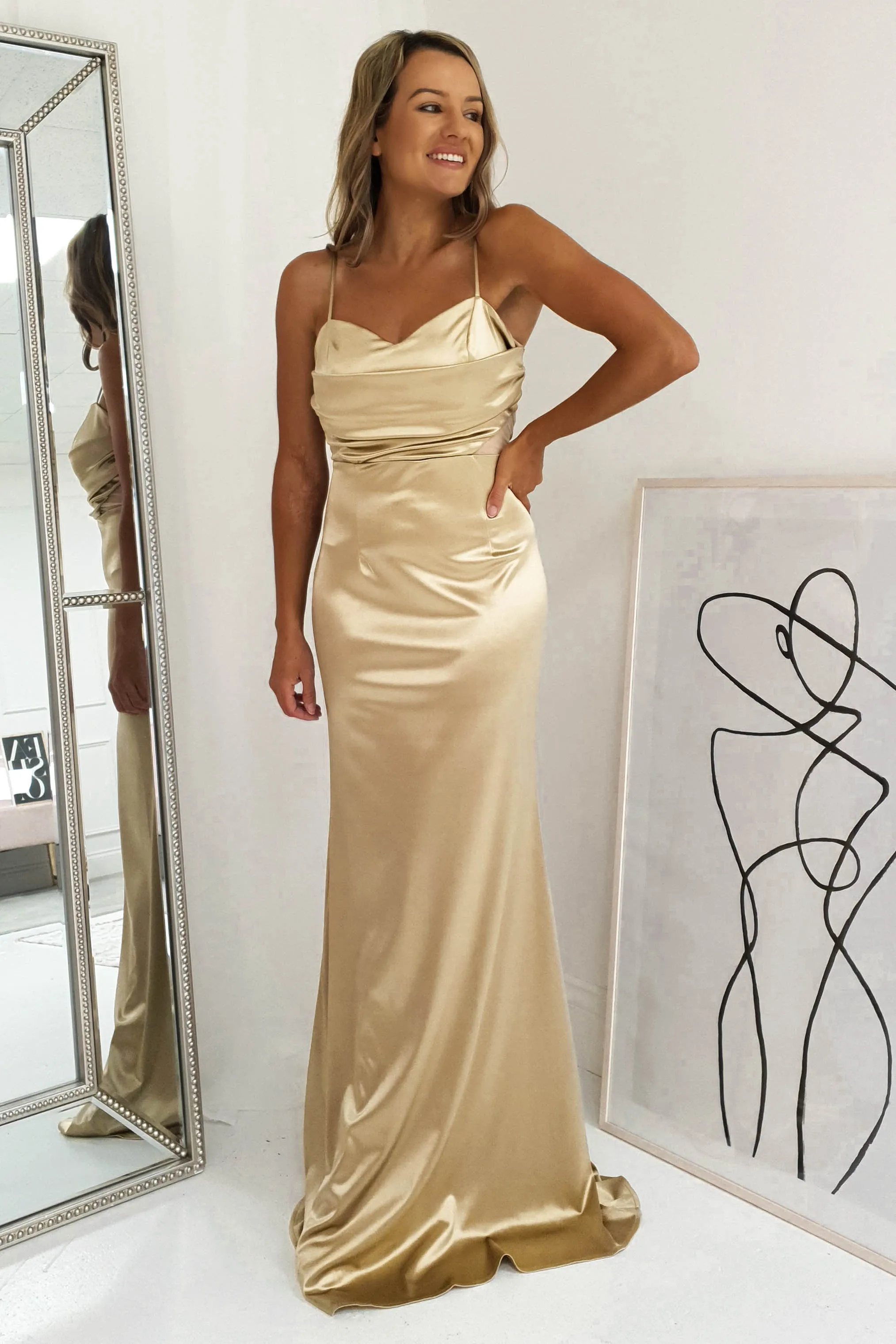 Addison Satin Gown | Gold