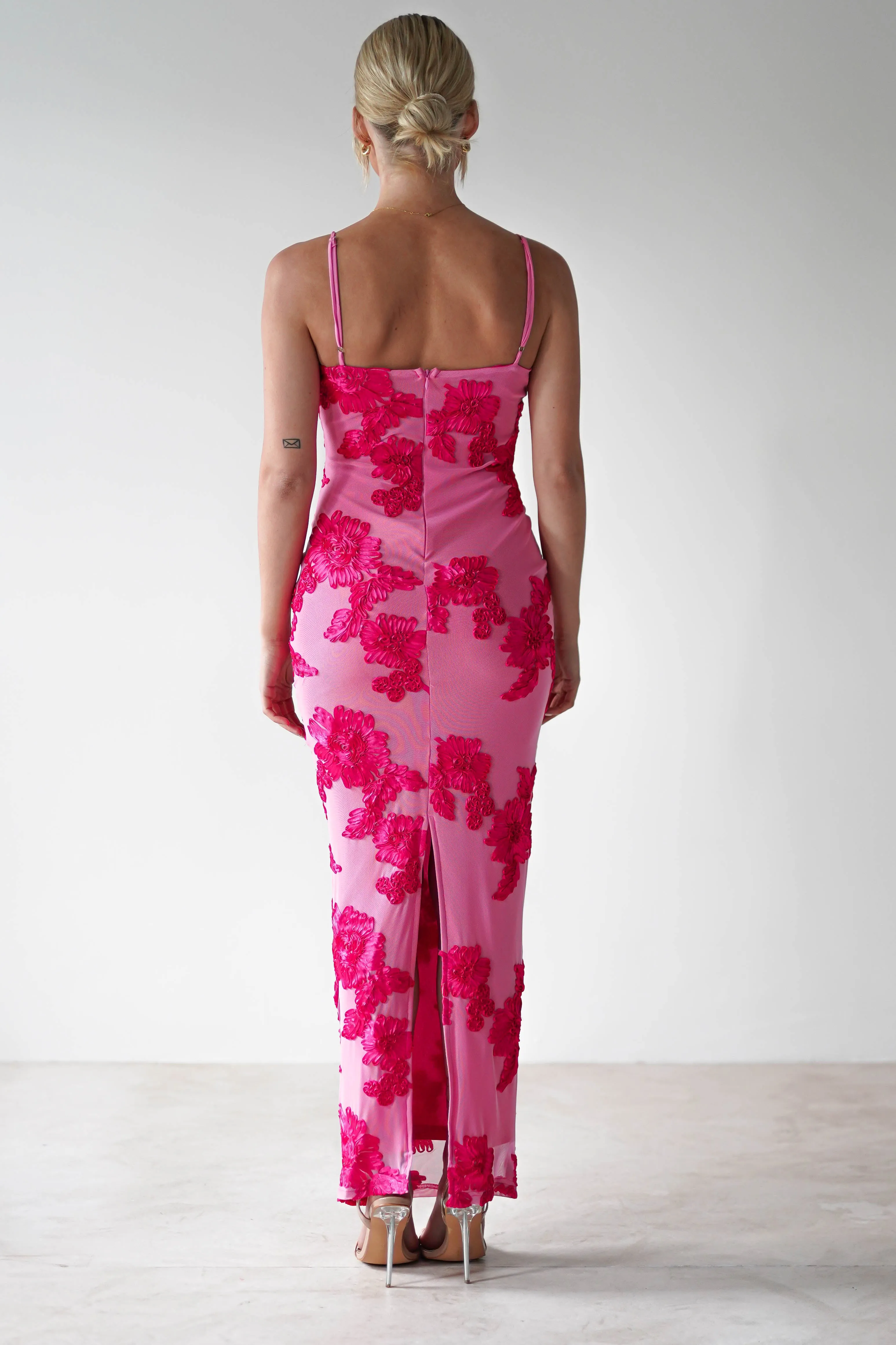 Adora Floral Mesh Maxi Dress | Pink