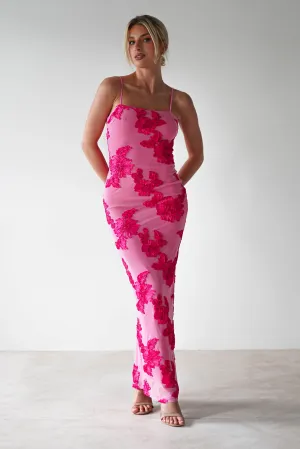 Adora Floral Mesh Maxi Dress | Pink