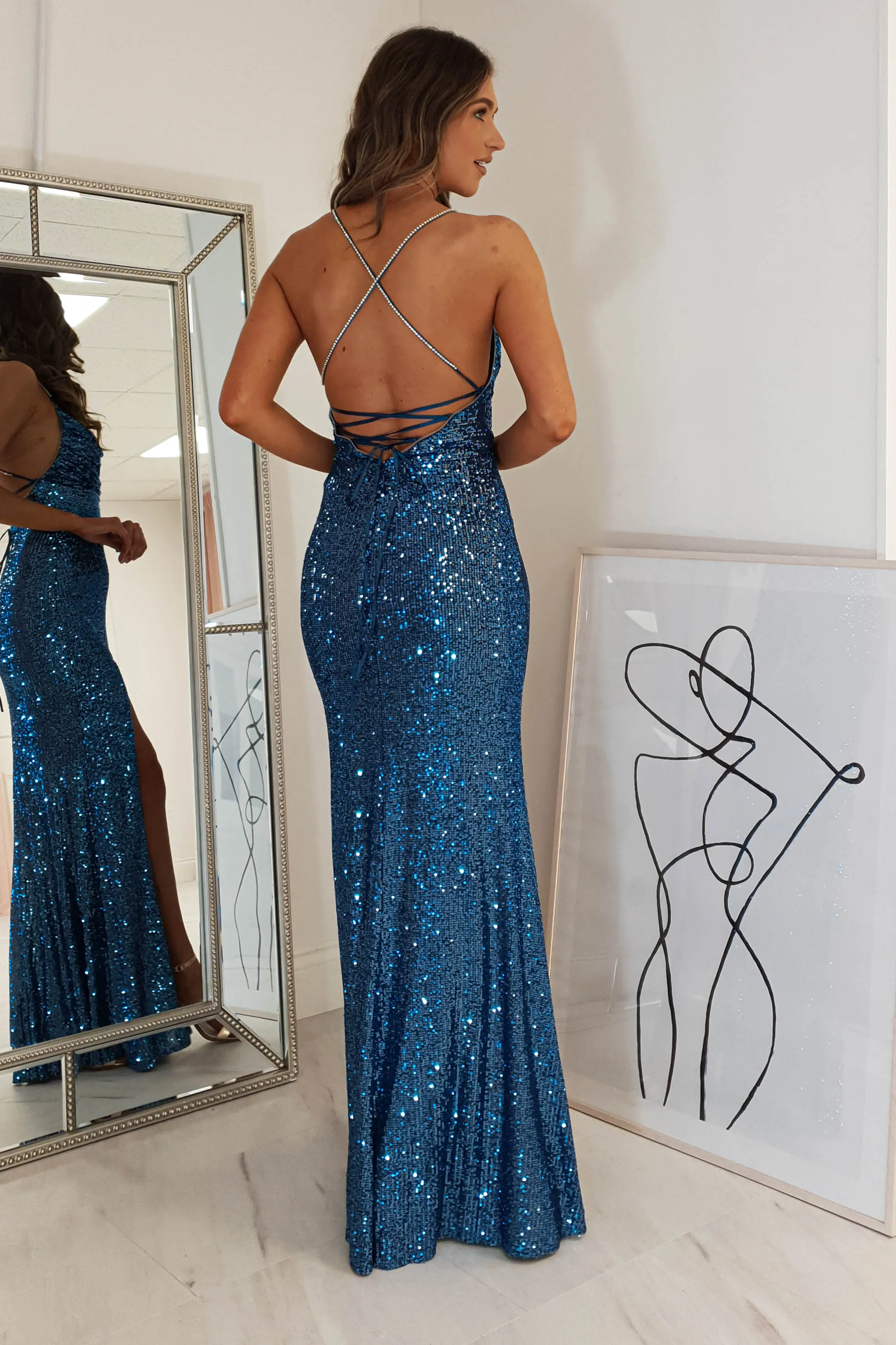 Alamour Sequin Luxe Gown | Lapis Blue