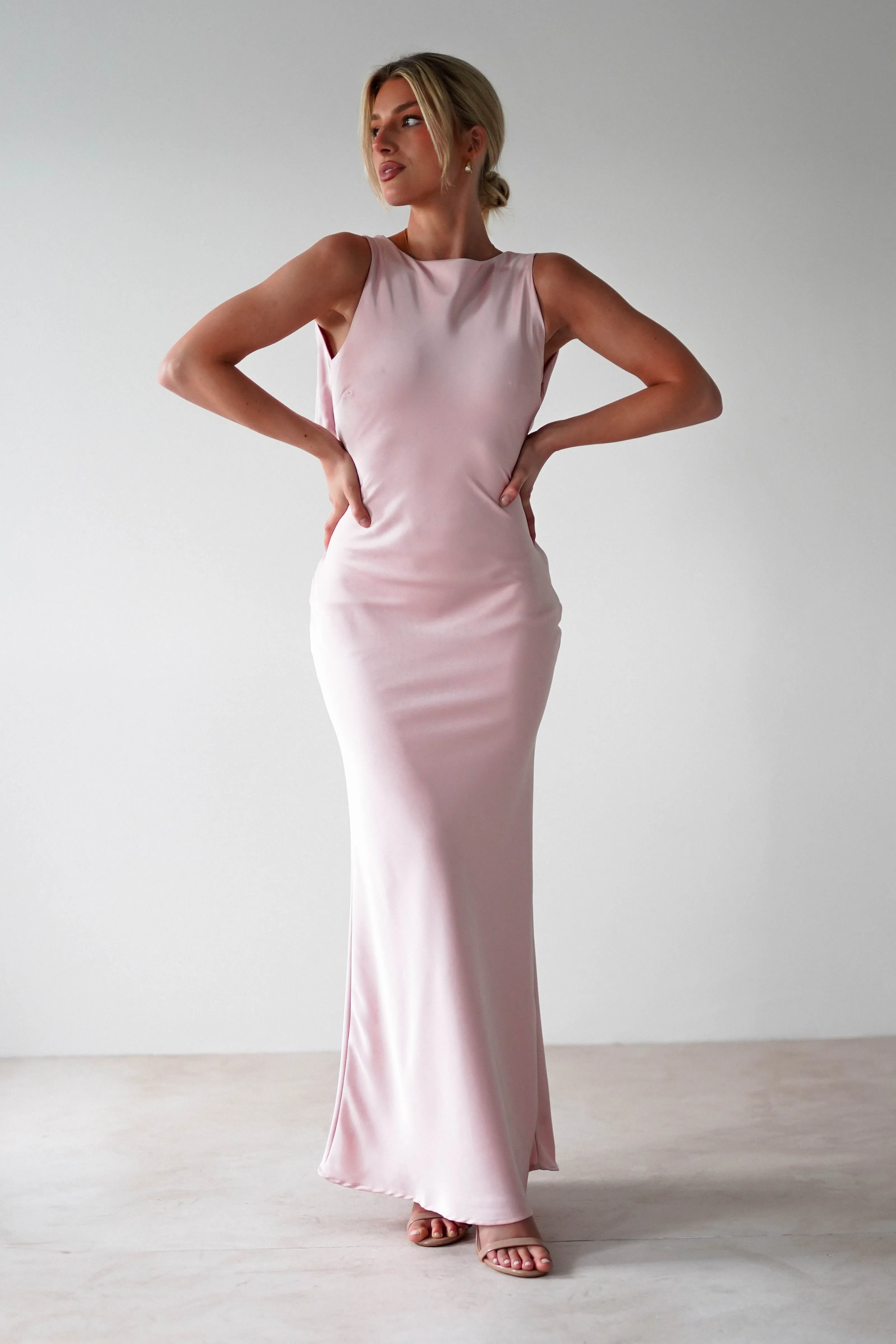 Alanna Soft Matte Satin Maxi Dress | Blush Pink