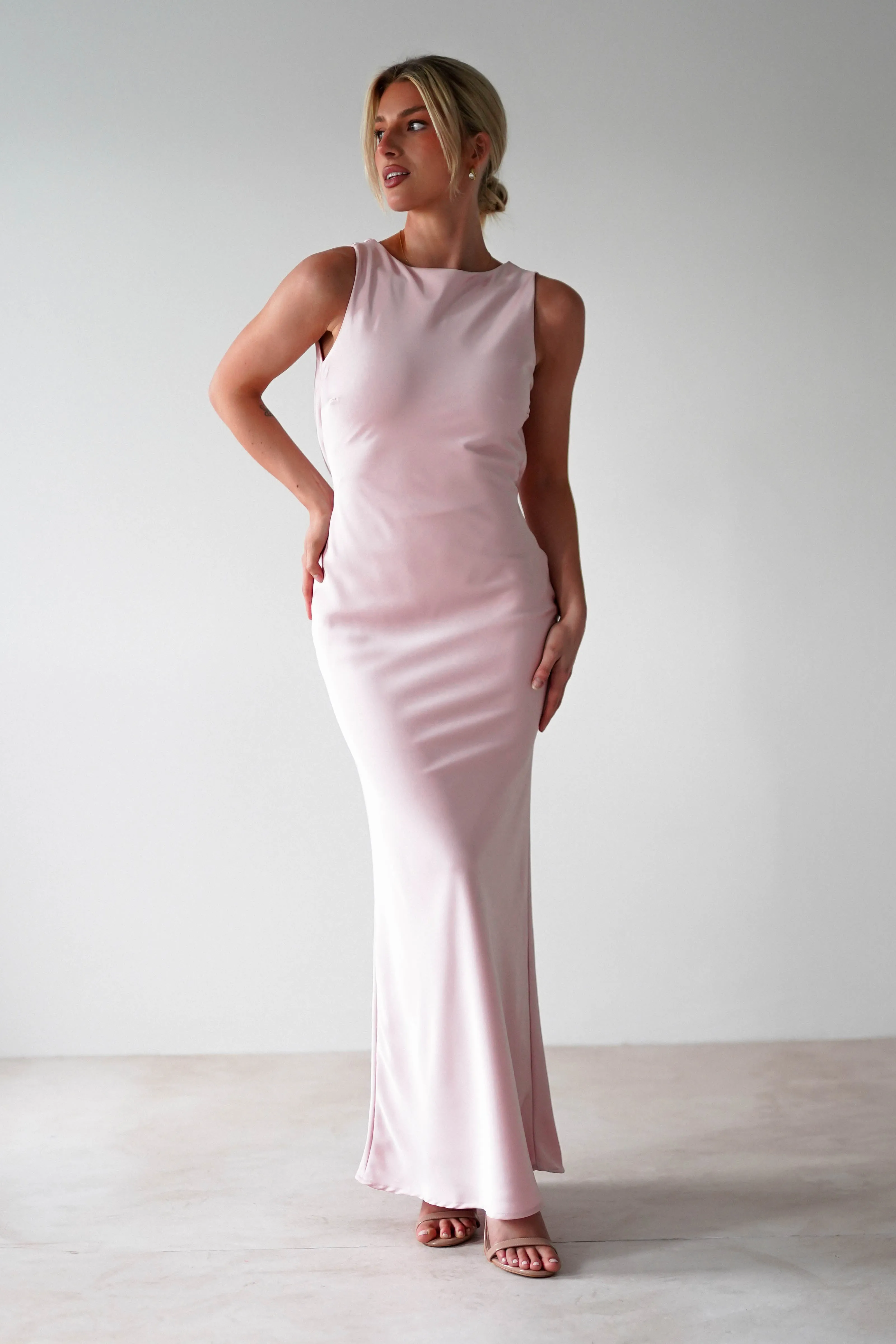 Alanna Soft Matte Satin Maxi Dress | Blush Pink