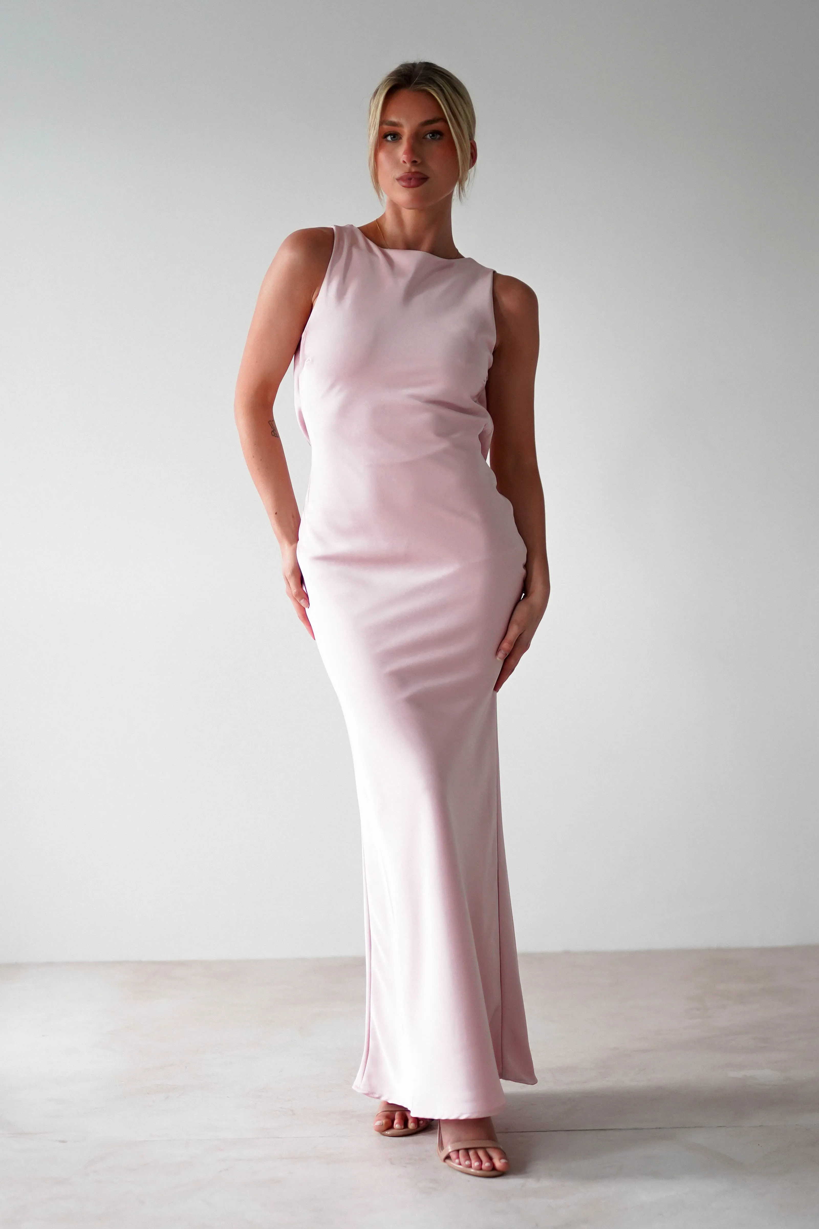 Alanna Soft Matte Satin Maxi Dress | Blush Pink