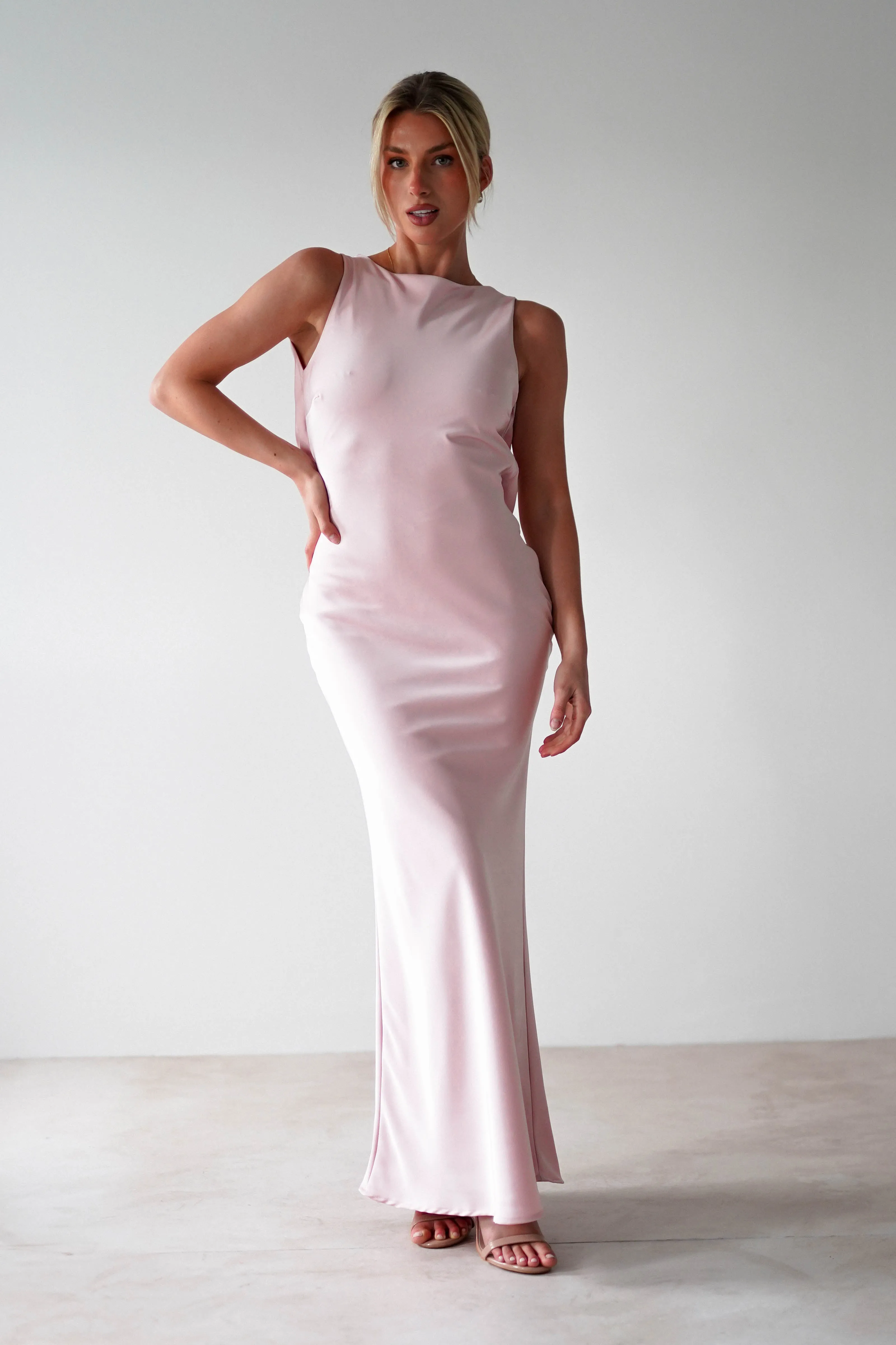 Alanna Soft Matte Satin Maxi Dress | Blush Pink