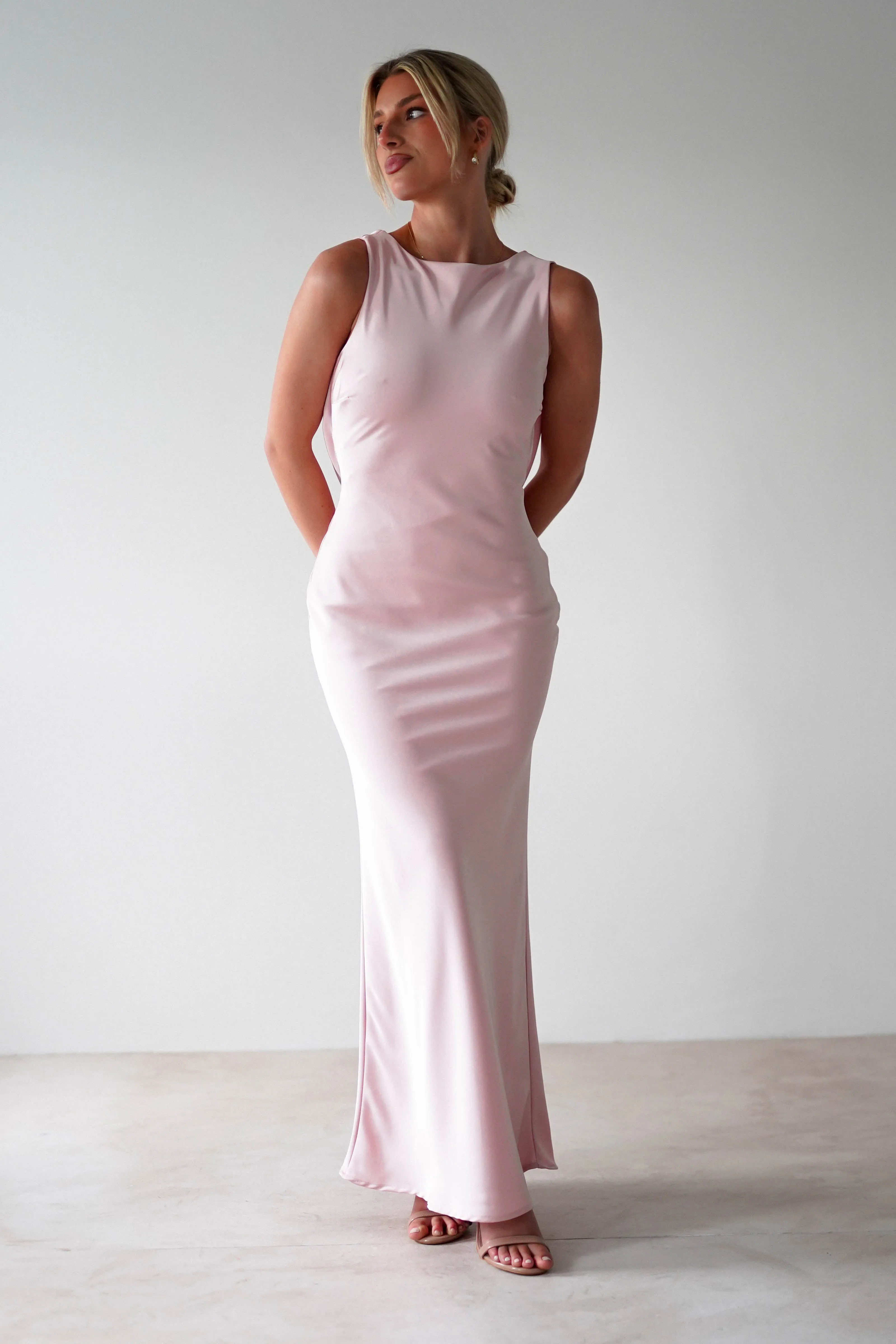 Alanna Soft Matte Satin Maxi Dress | Blush Pink
