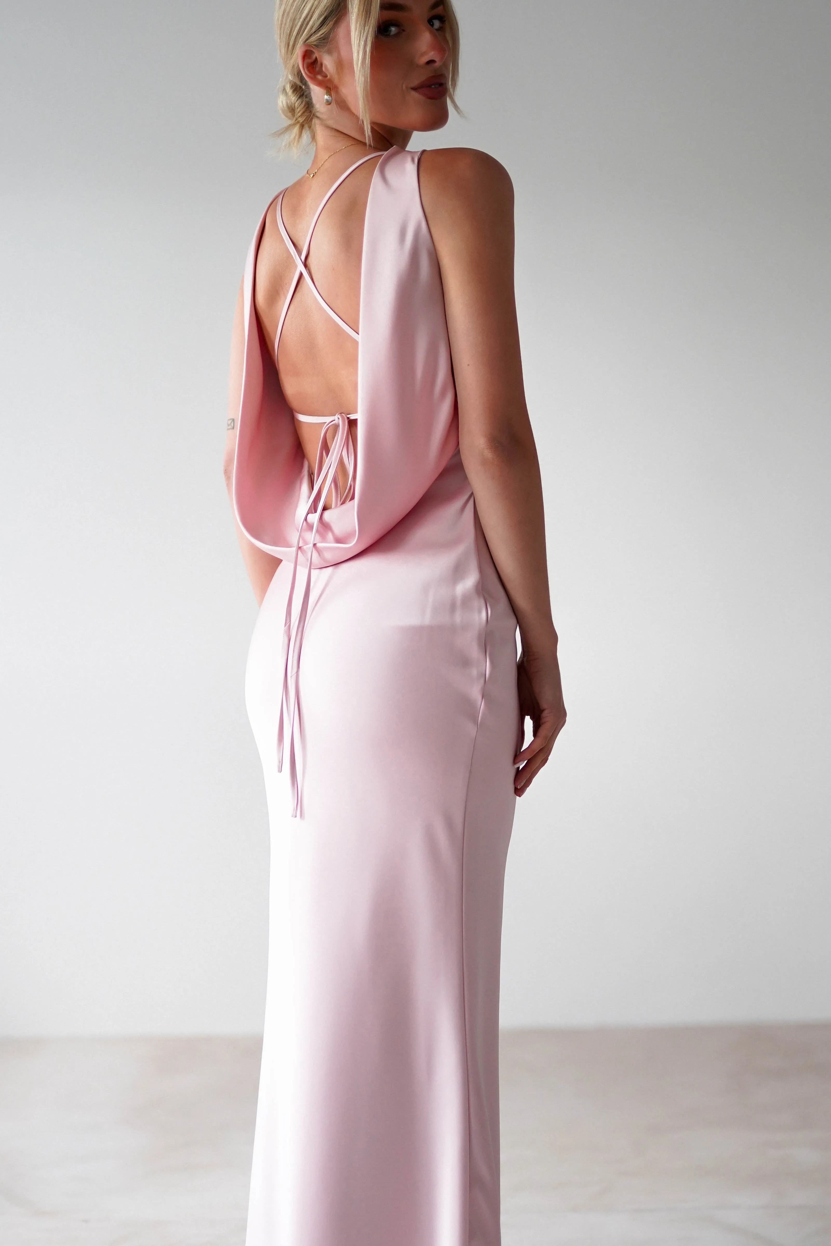 Alanna Soft Matte Satin Maxi Dress | Blush Pink