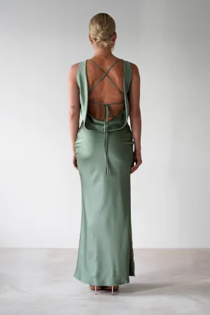 Alanna Soft Matte Satin Maxi Dress | Olive