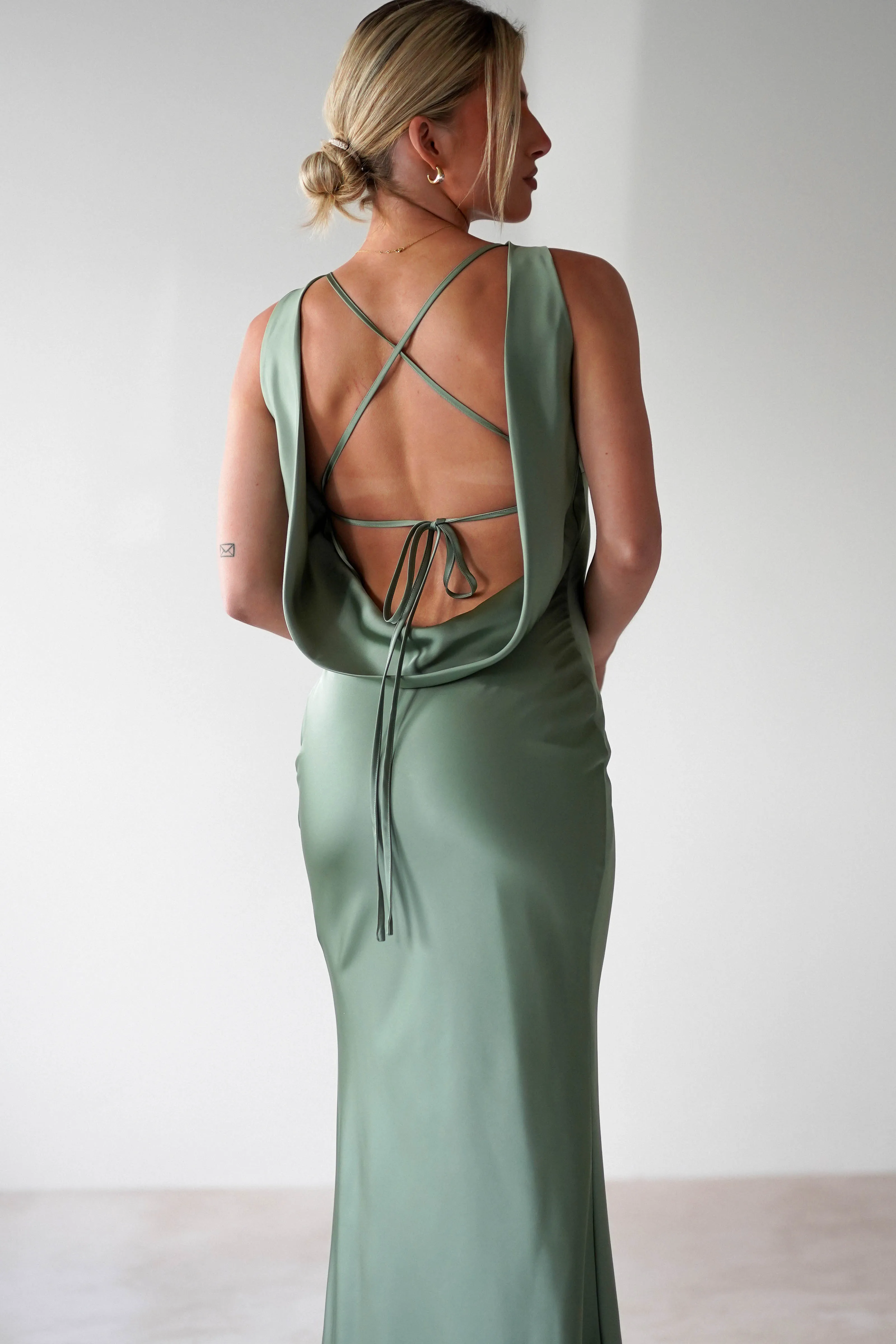 Alanna Soft Matte Satin Maxi Dress | Olive