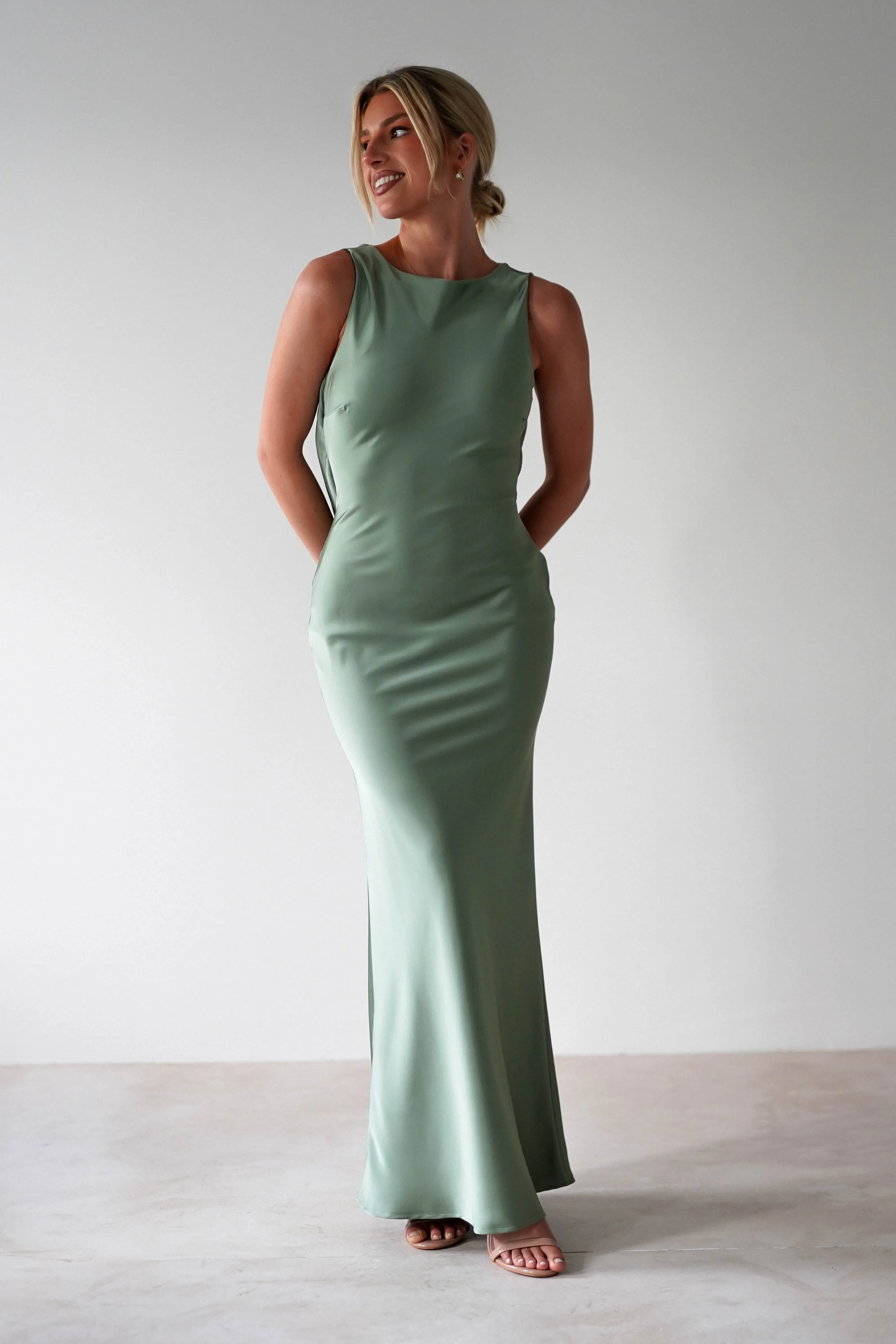 Alanna Soft Matte Satin Maxi Dress | Olive