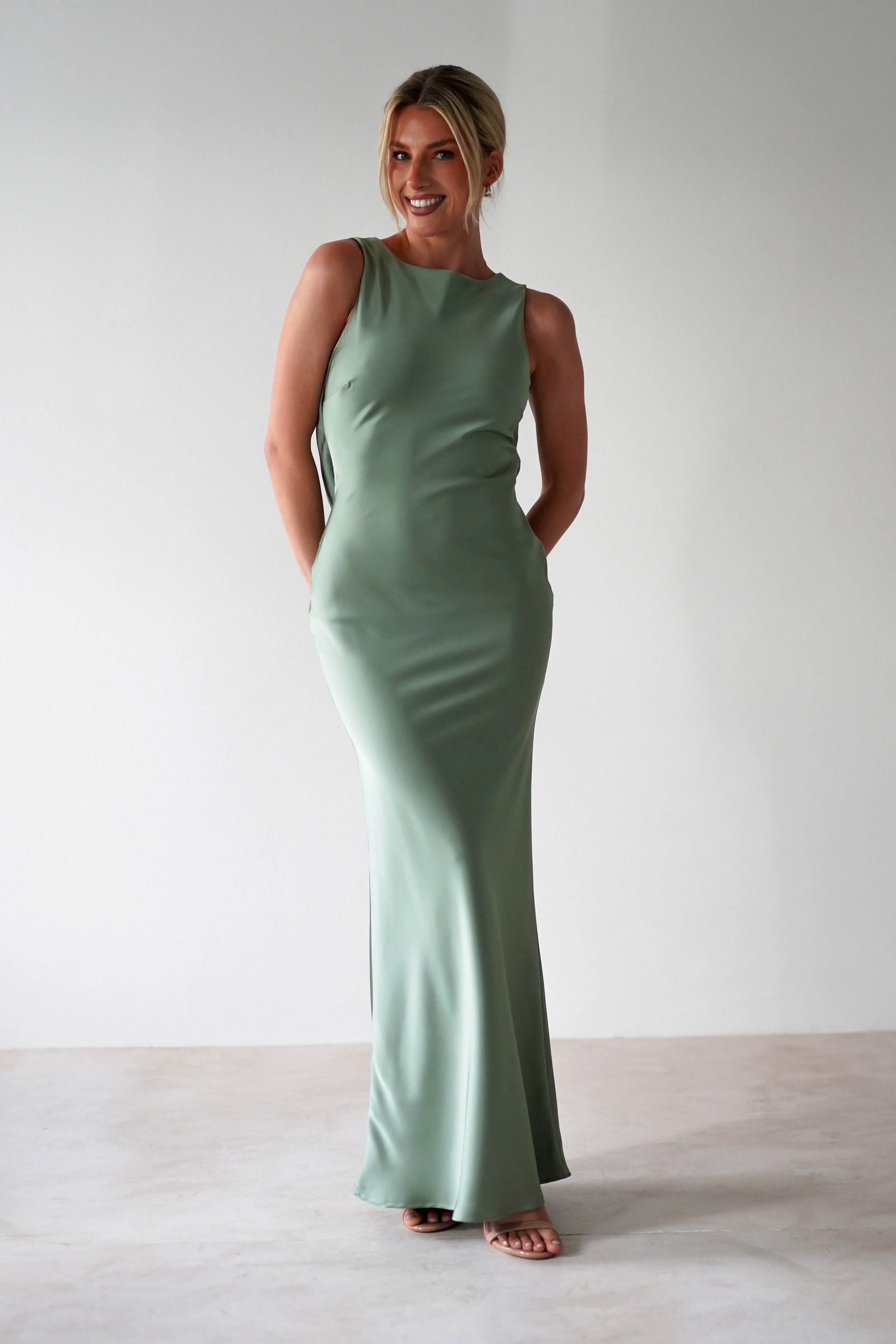 Alanna Soft Matte Satin Maxi Dress | Olive