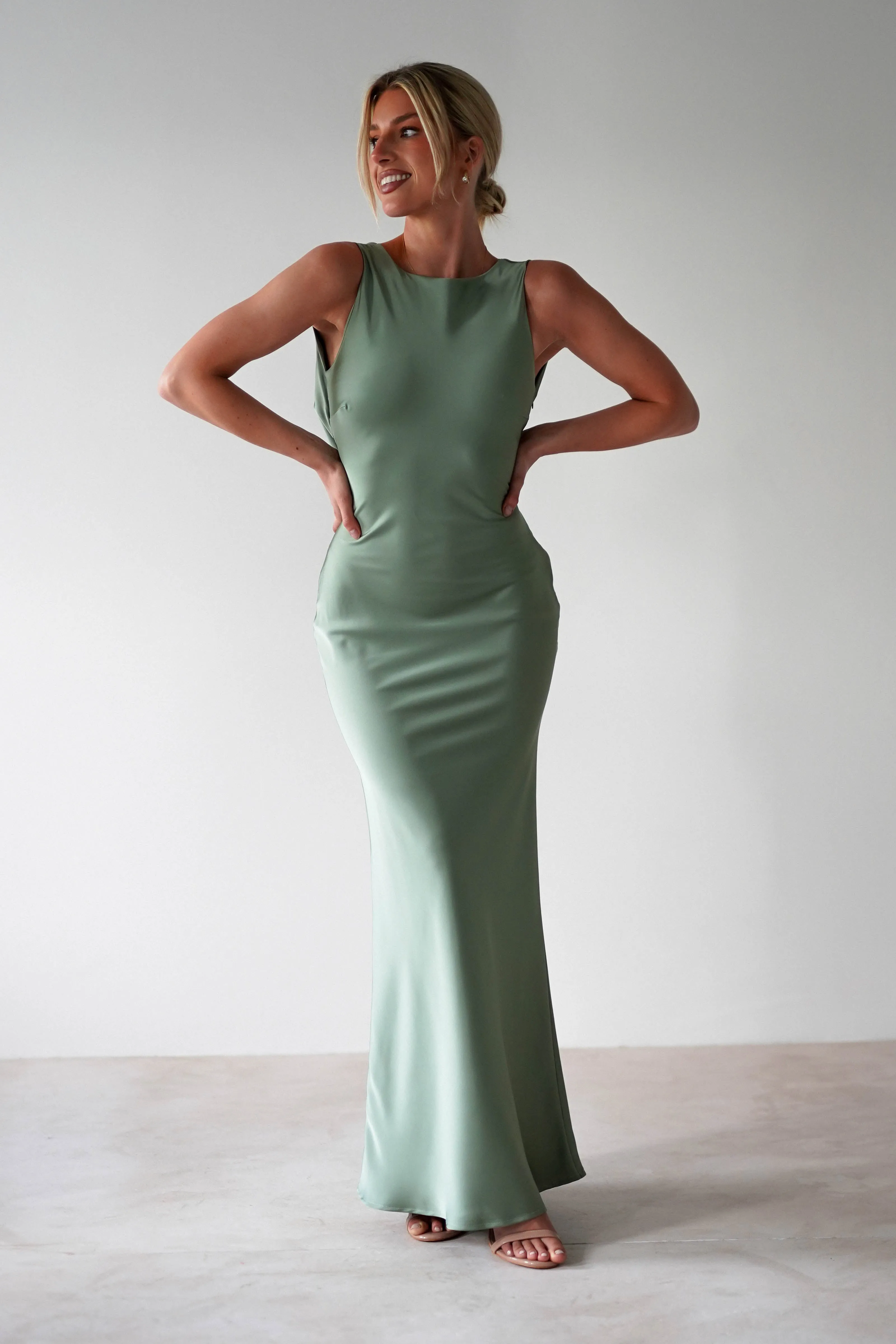 Alanna Soft Matte Satin Maxi Dress | Olive