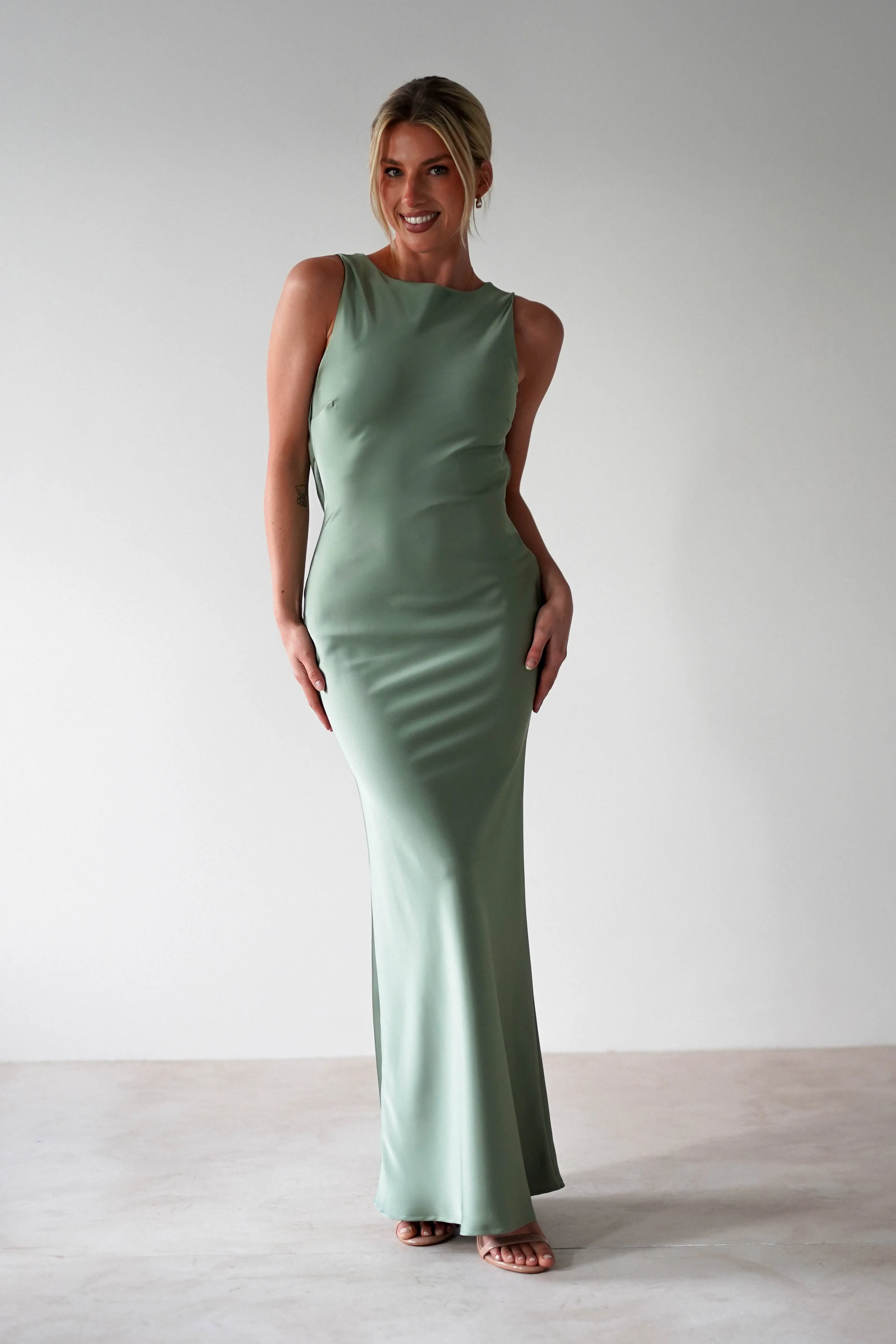 Alanna Soft Matte Satin Maxi Dress | Olive