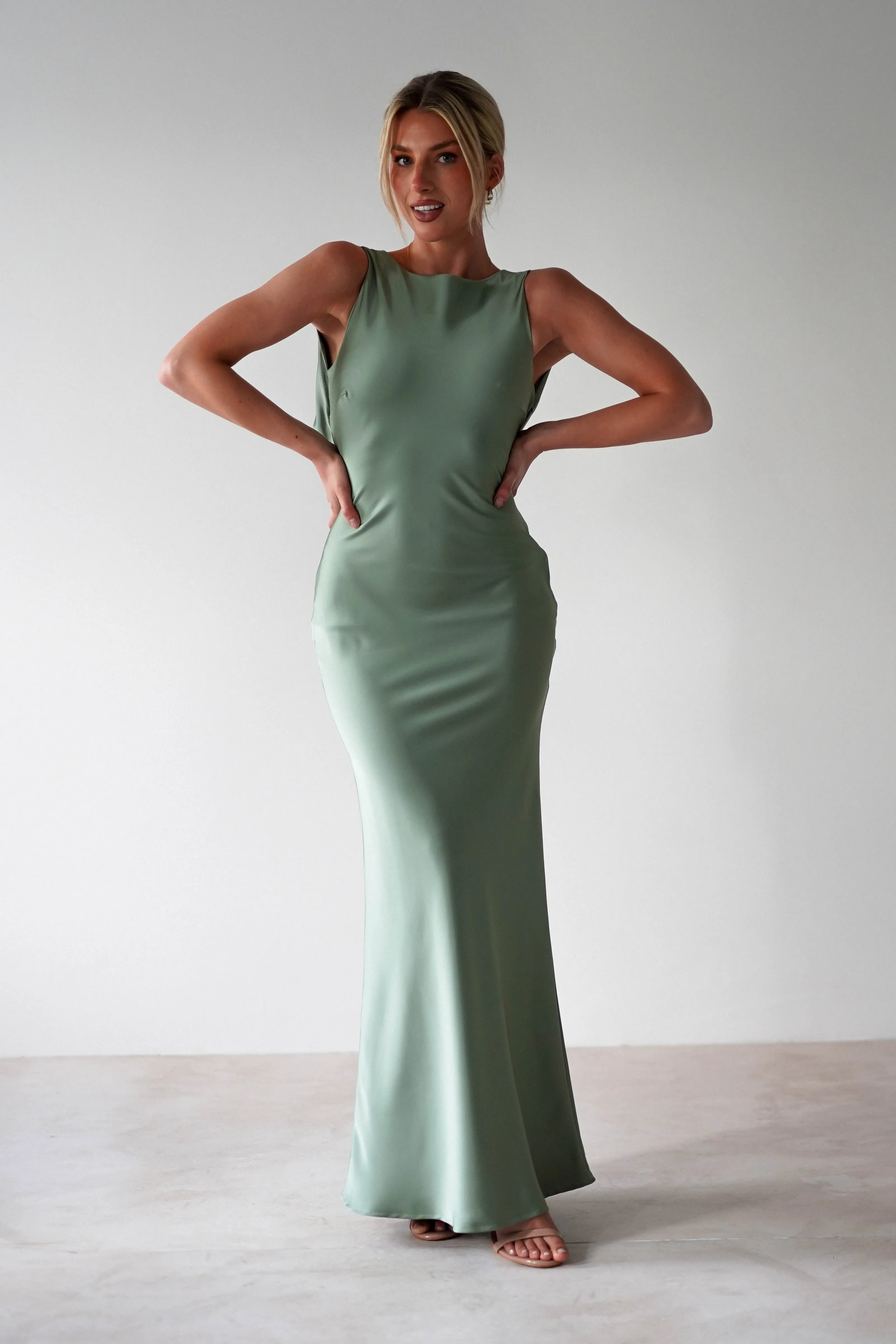 Alanna Soft Matte Satin Maxi Dress | Olive