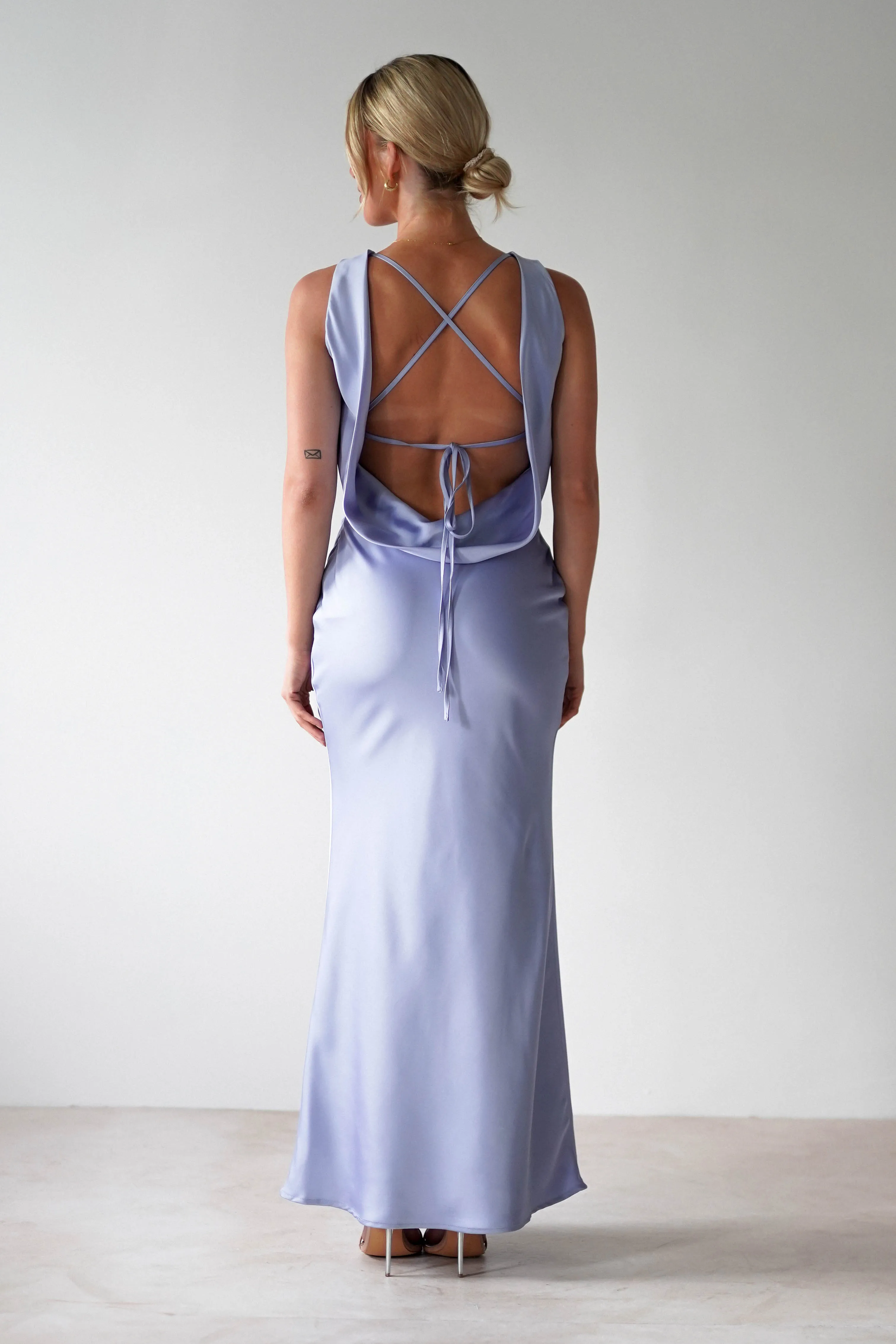 Alanna Soft Matte Satin Maxi Dress | Periwinkle Blue