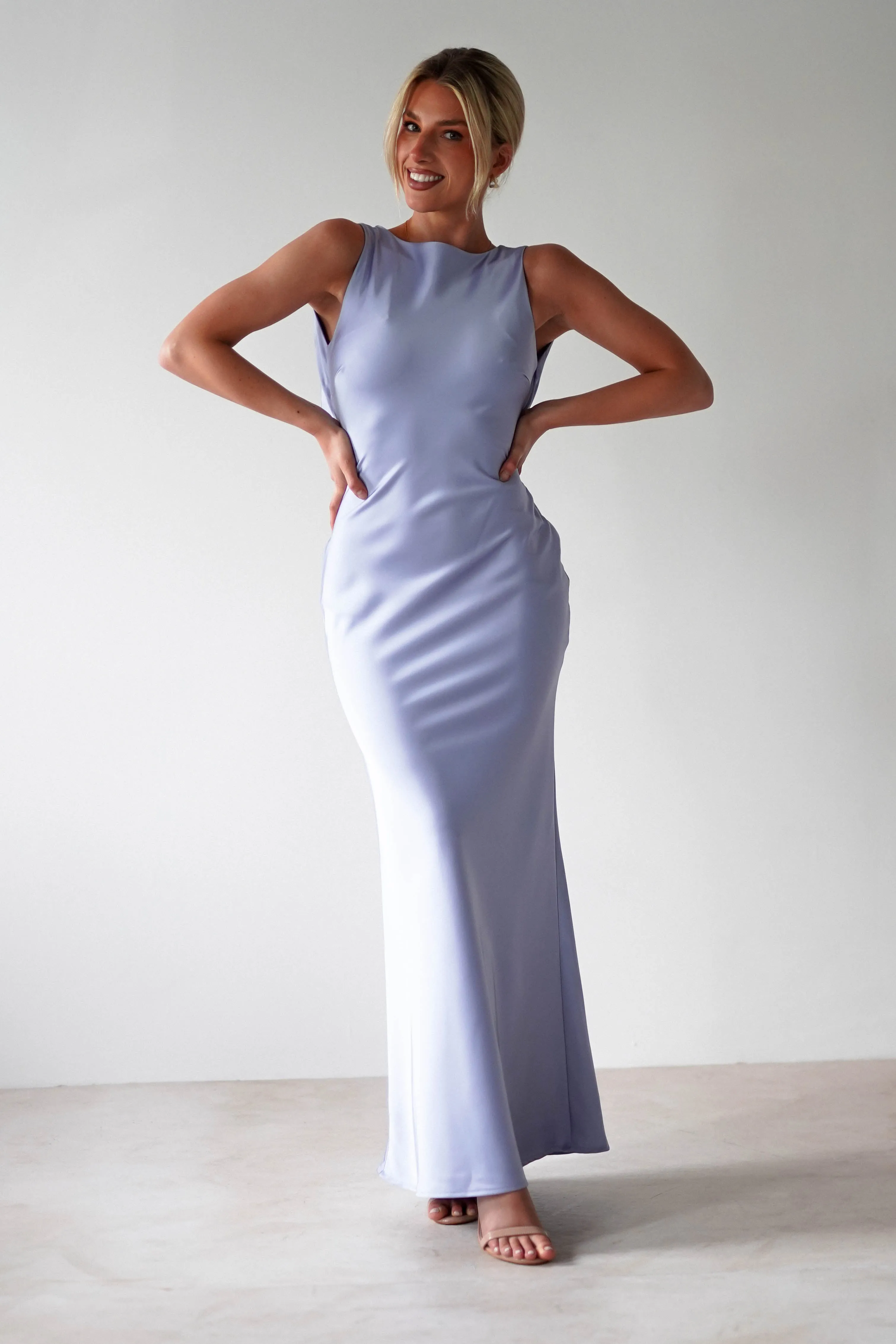 Alanna Soft Matte Satin Maxi Dress | Periwinkle Blue
