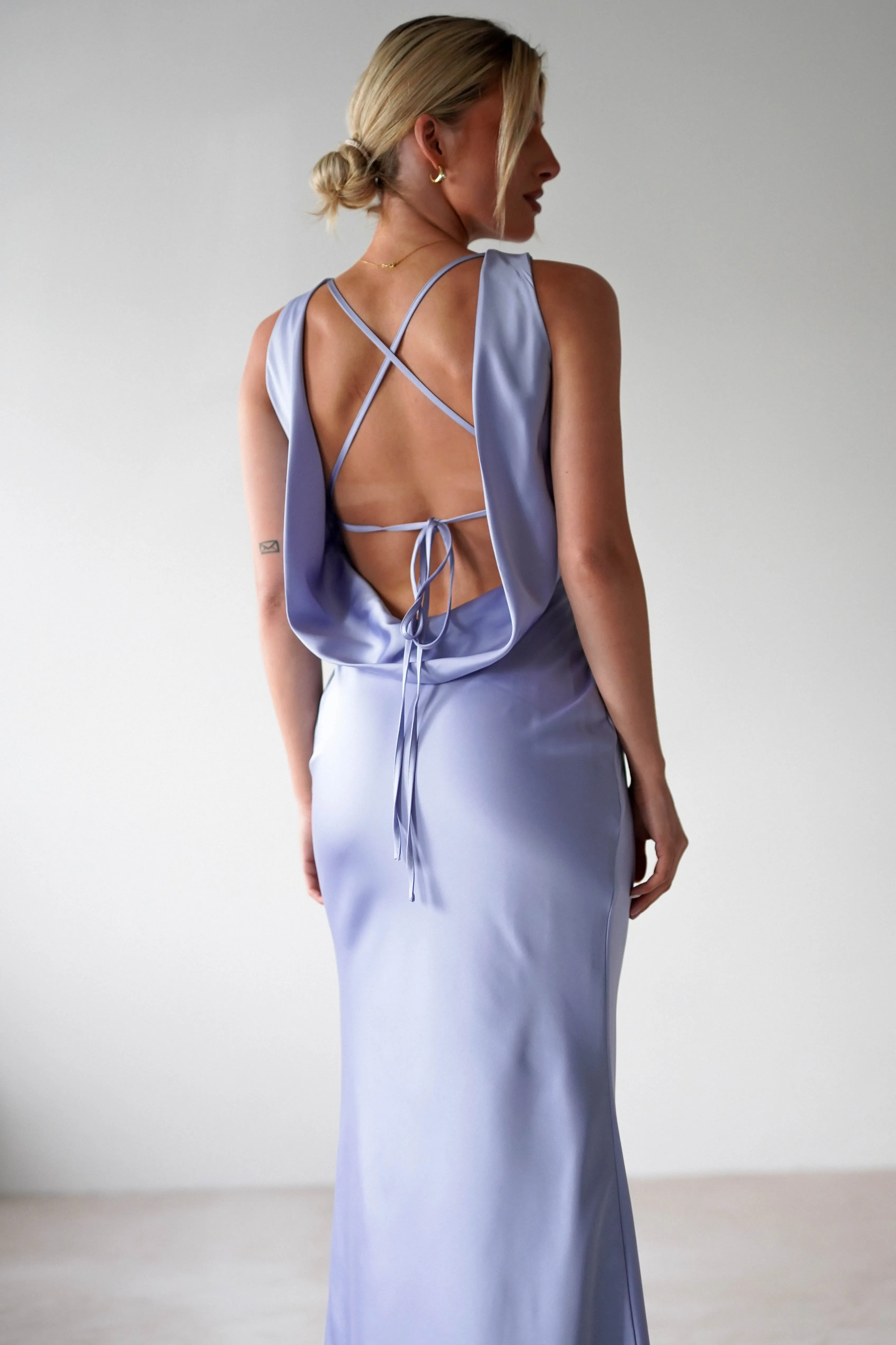 Alanna Soft Matte Satin Maxi Dress | Periwinkle Blue