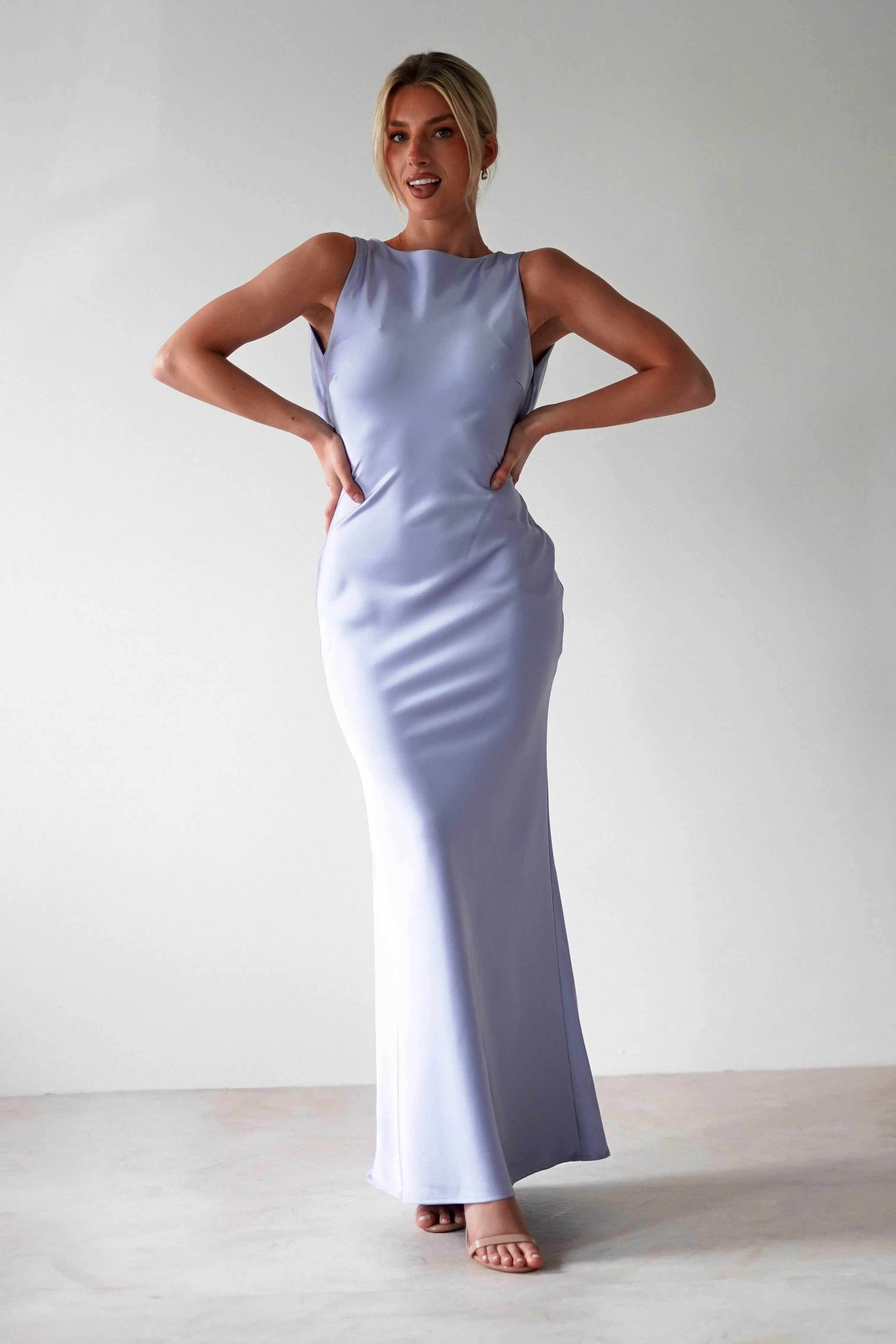 Alanna Soft Matte Satin Maxi Dress | Periwinkle Blue