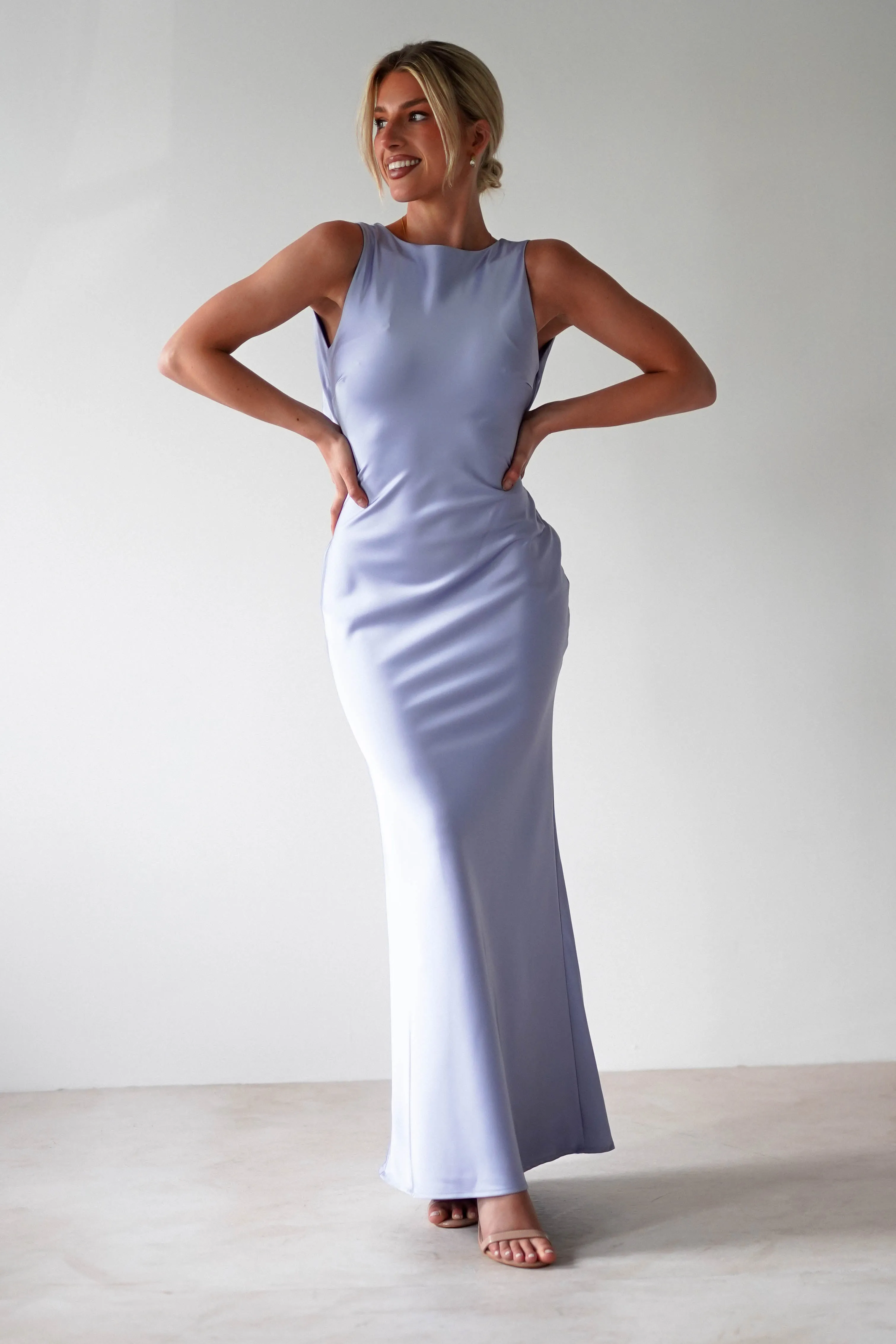 Alanna Soft Matte Satin Maxi Dress | Periwinkle Blue