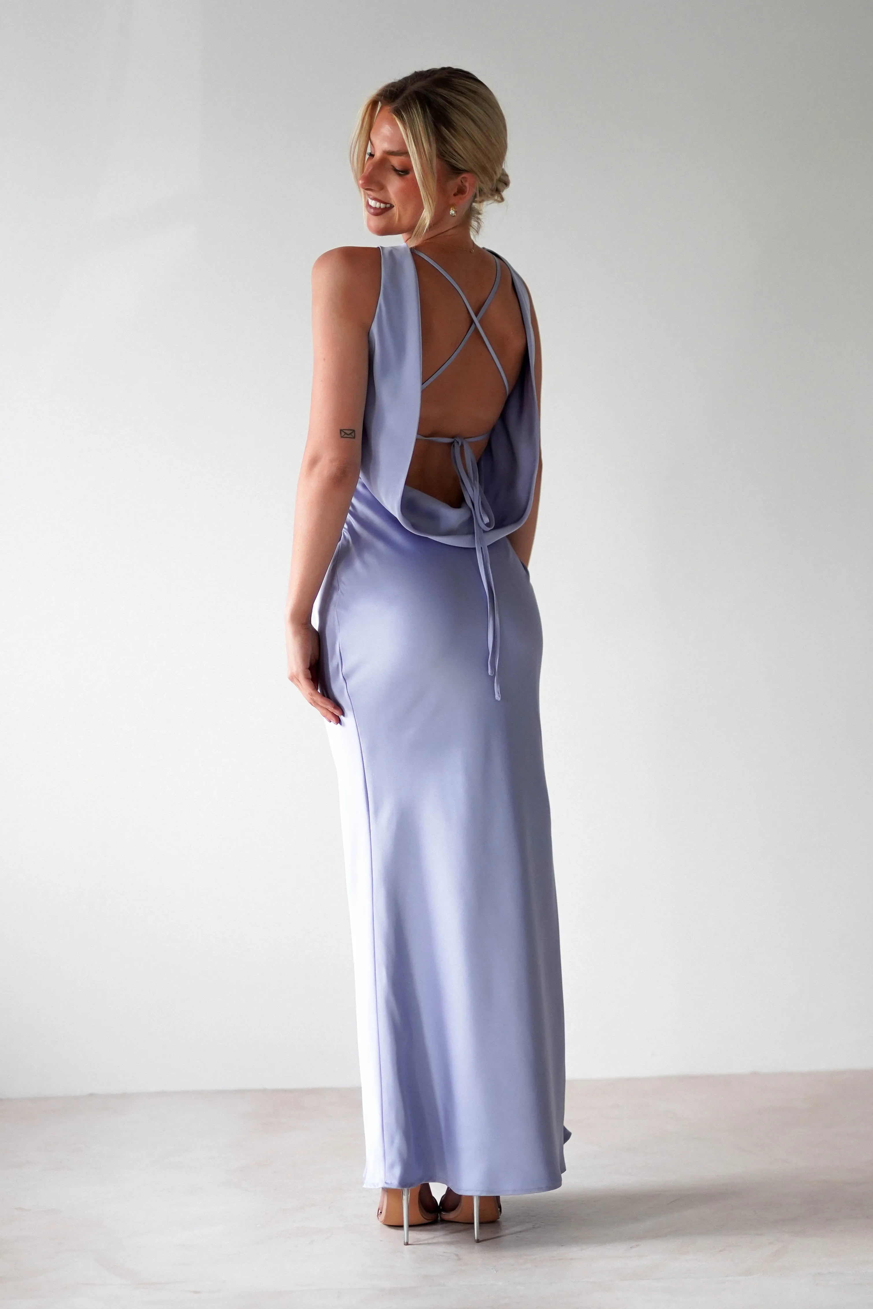 Alanna Soft Matte Satin Maxi Dress | Periwinkle Blue