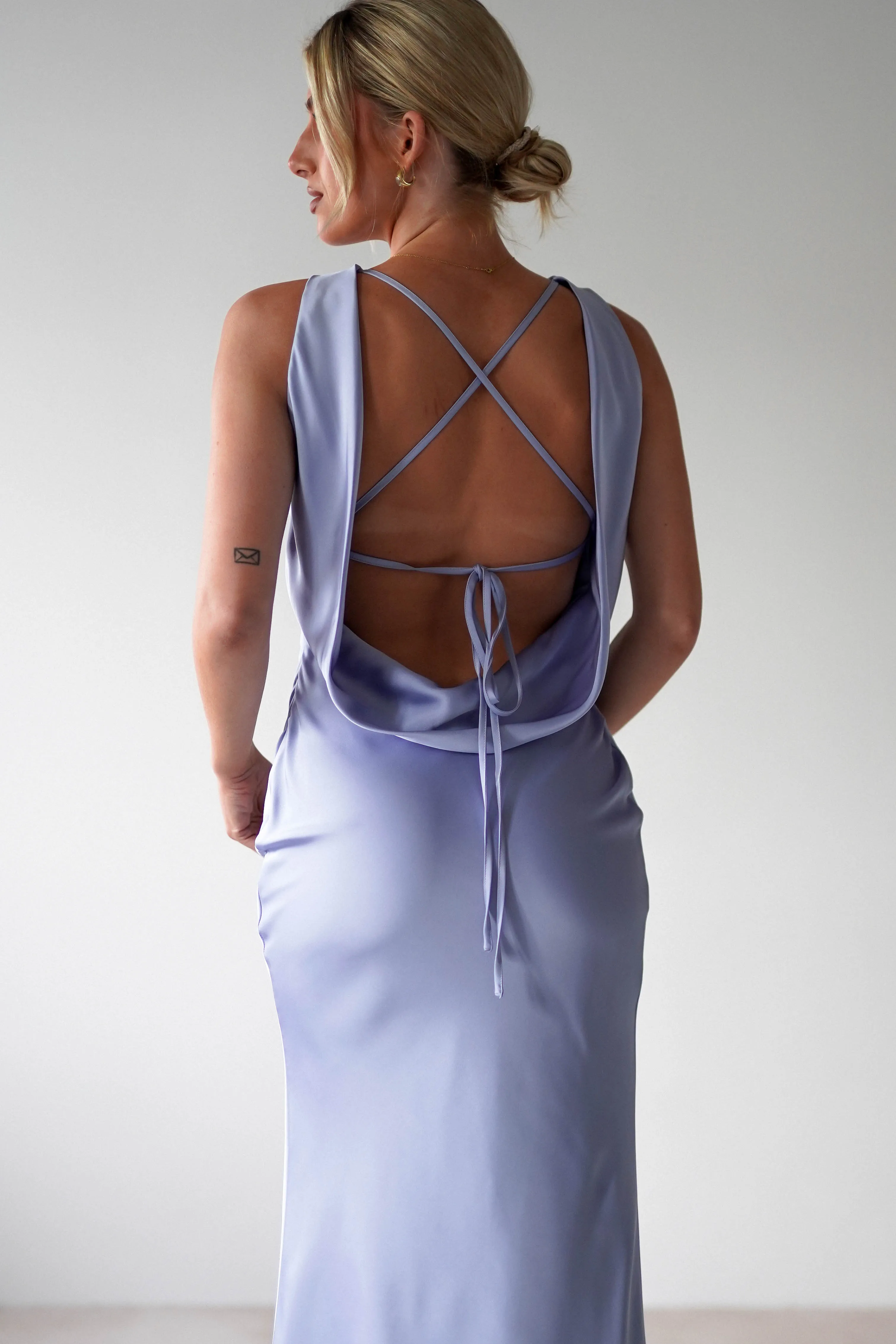 Alanna Soft Matte Satin Maxi Dress | Periwinkle Blue