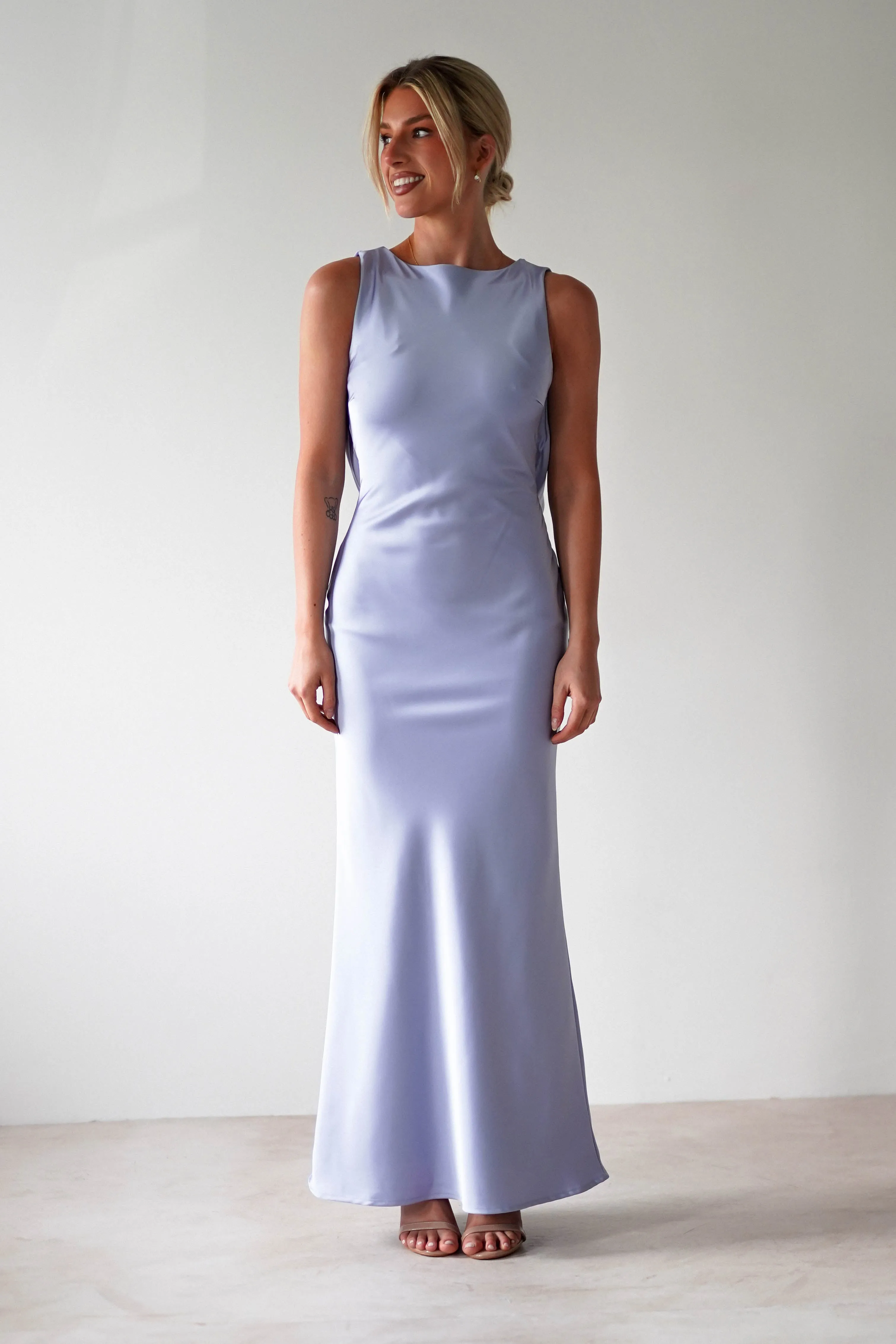 Alanna Soft Matte Satin Maxi Dress | Periwinkle Blue