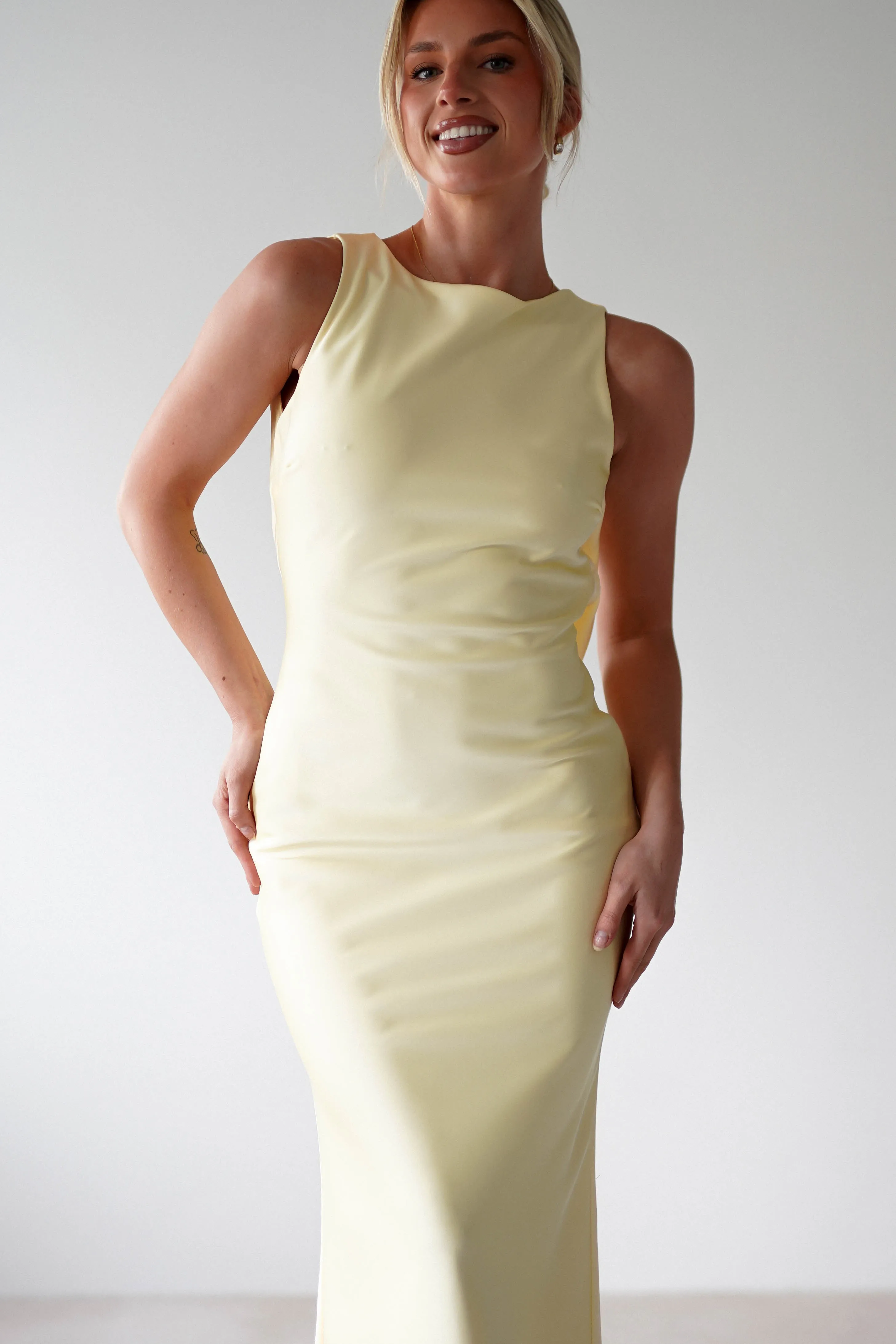Alanna Soft Matte Satin Maxi Dress | Yellow