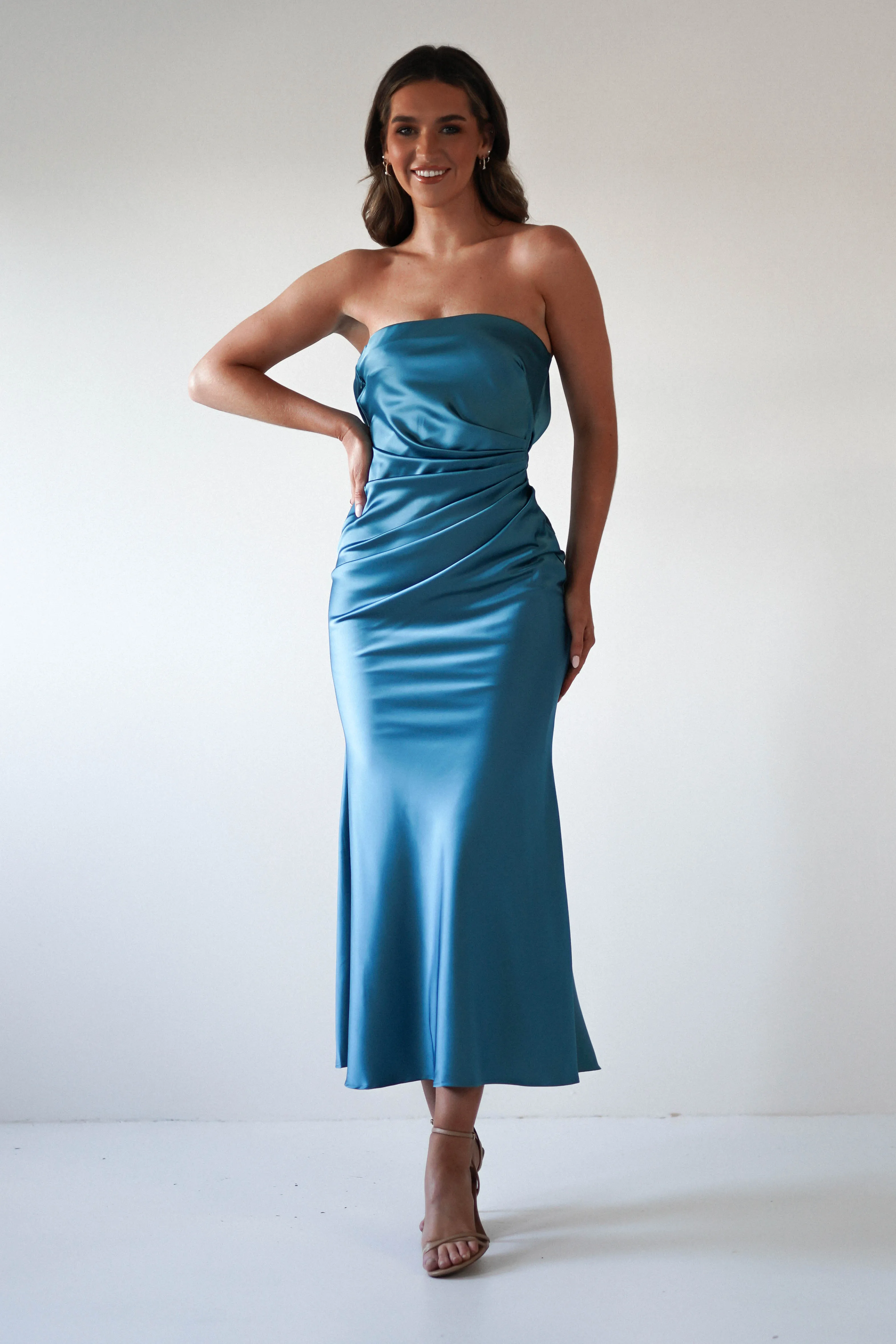 Allegra Gathered Midaxi Dress | Robin Blue