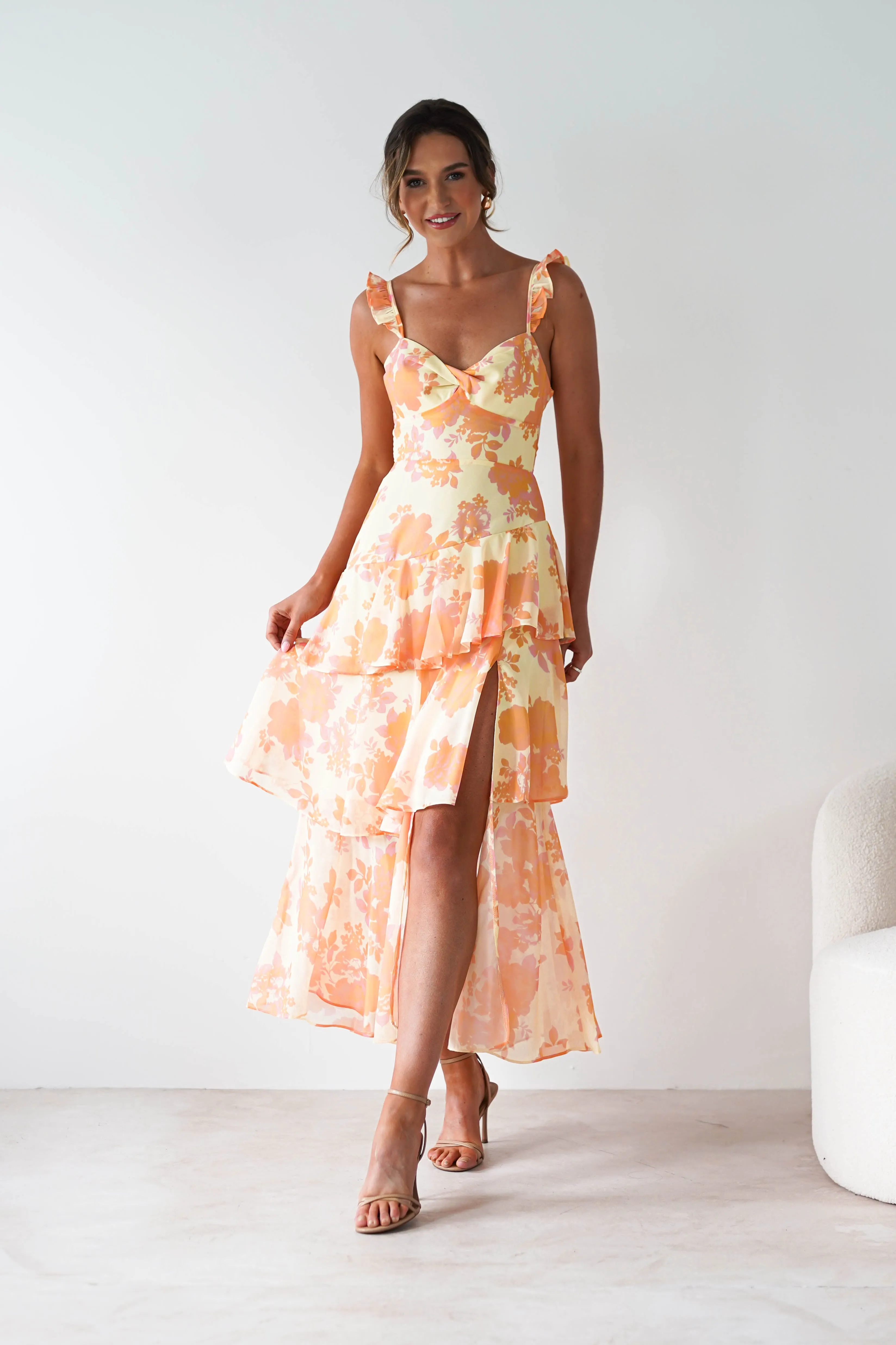 Allie Ruffle Floral Maxi Dress | Yellow/Peach