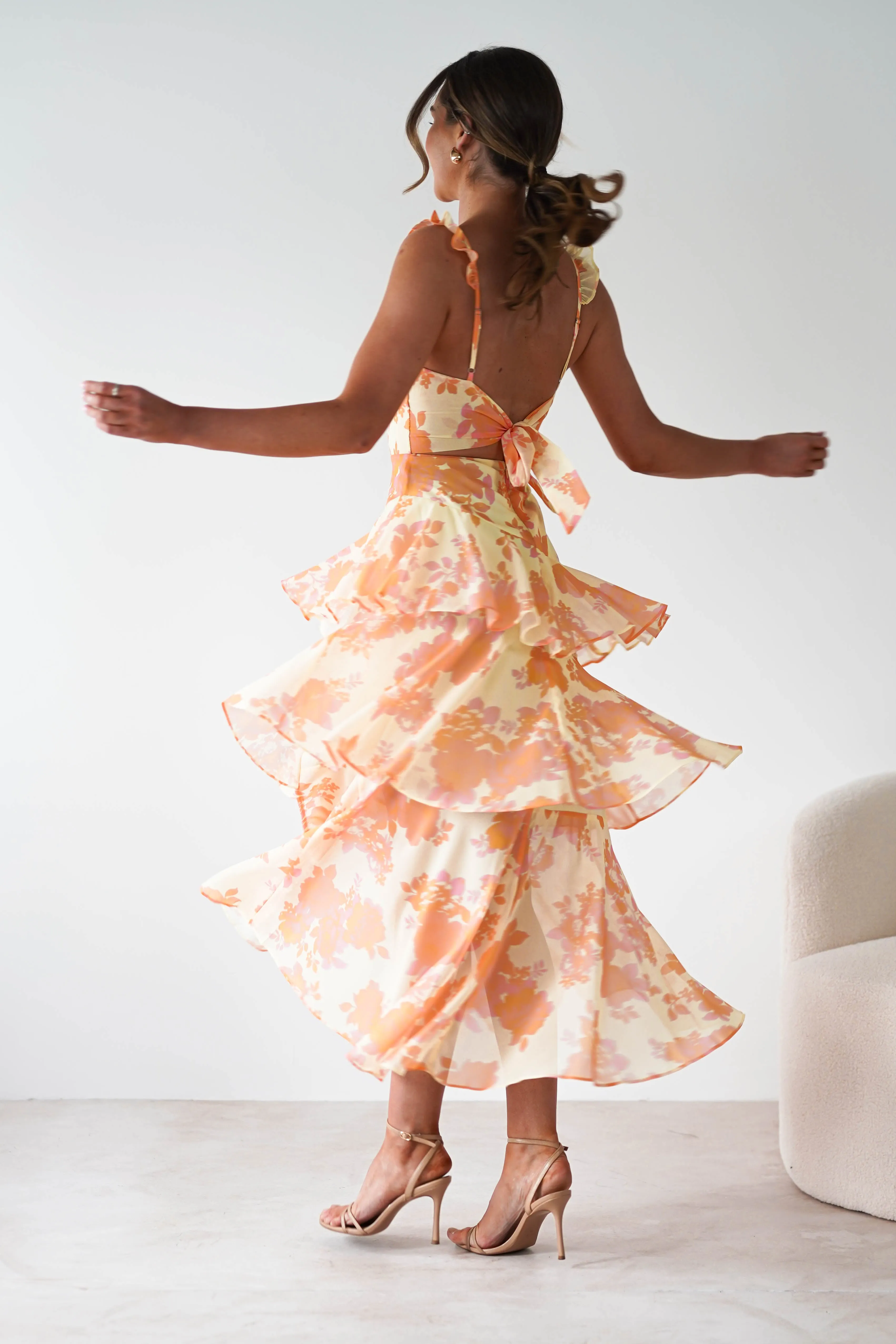 Allie Ruffle Floral Maxi Dress | Yellow/Peach