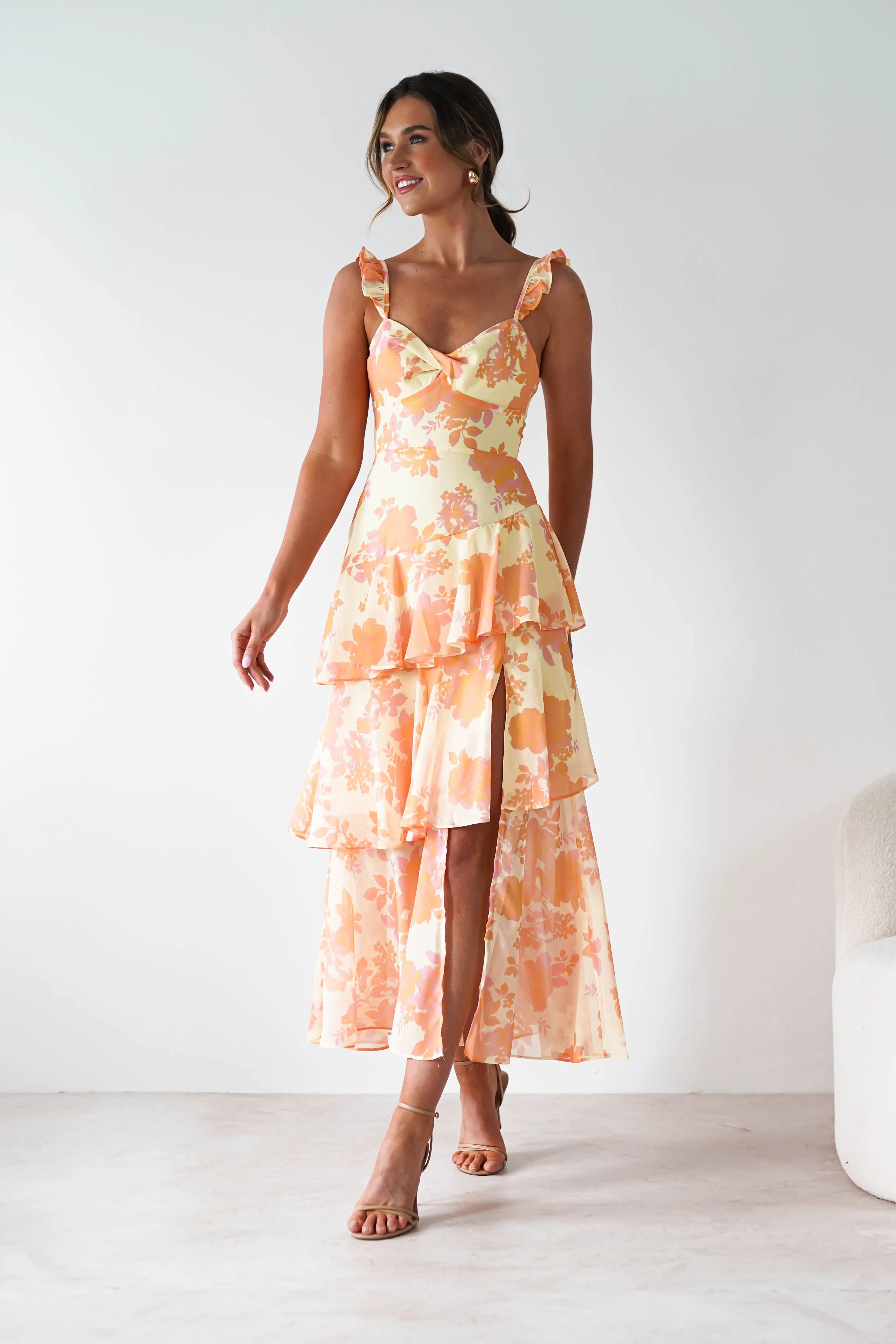 Allie Ruffle Floral Maxi Dress | Yellow/Peach