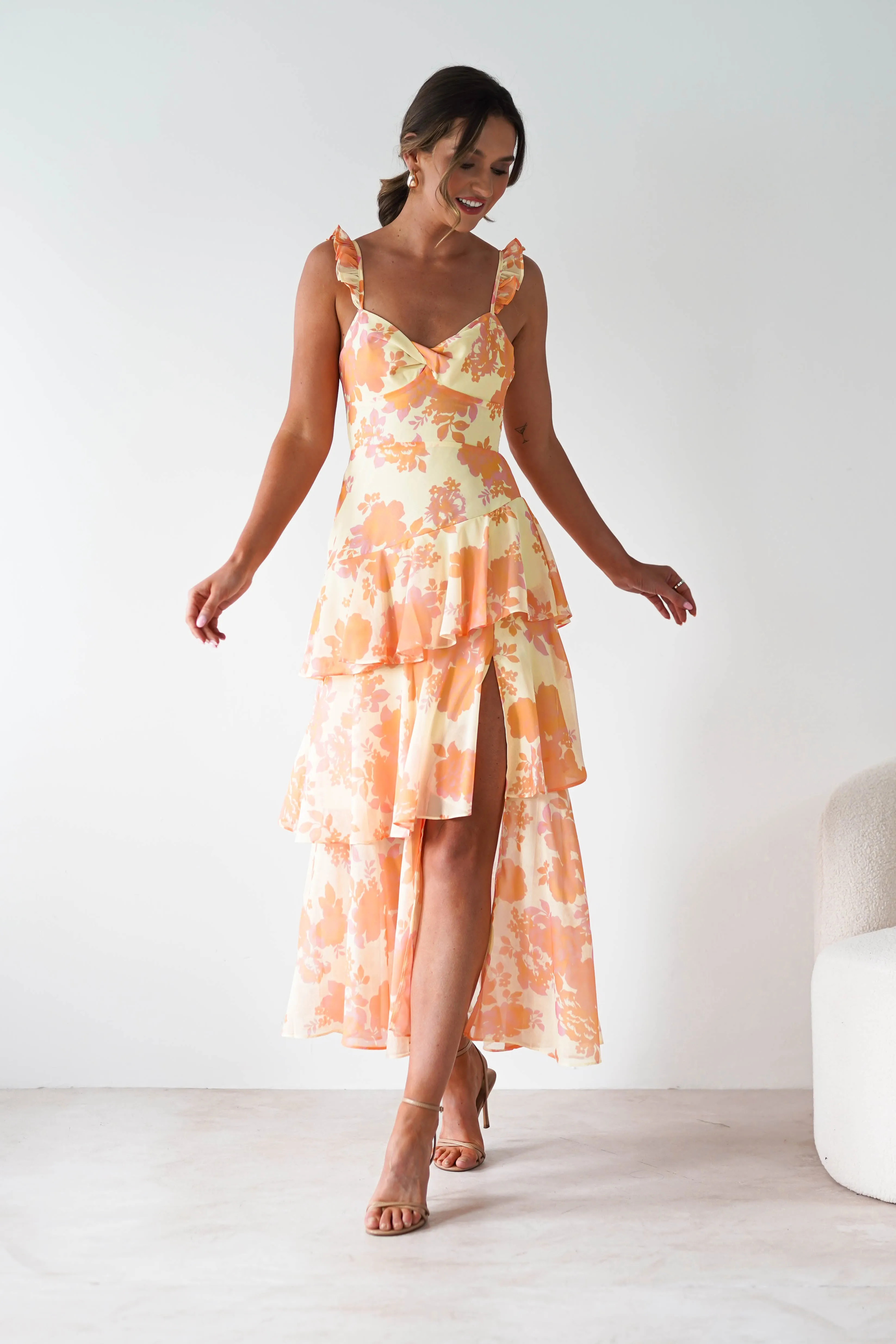 Allie Ruffle Floral Maxi Dress | Yellow/Peach