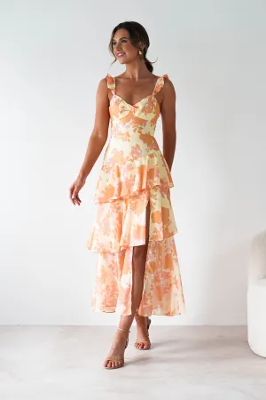 Allie Ruffle Floral Maxi Dress | Yellow/Peach