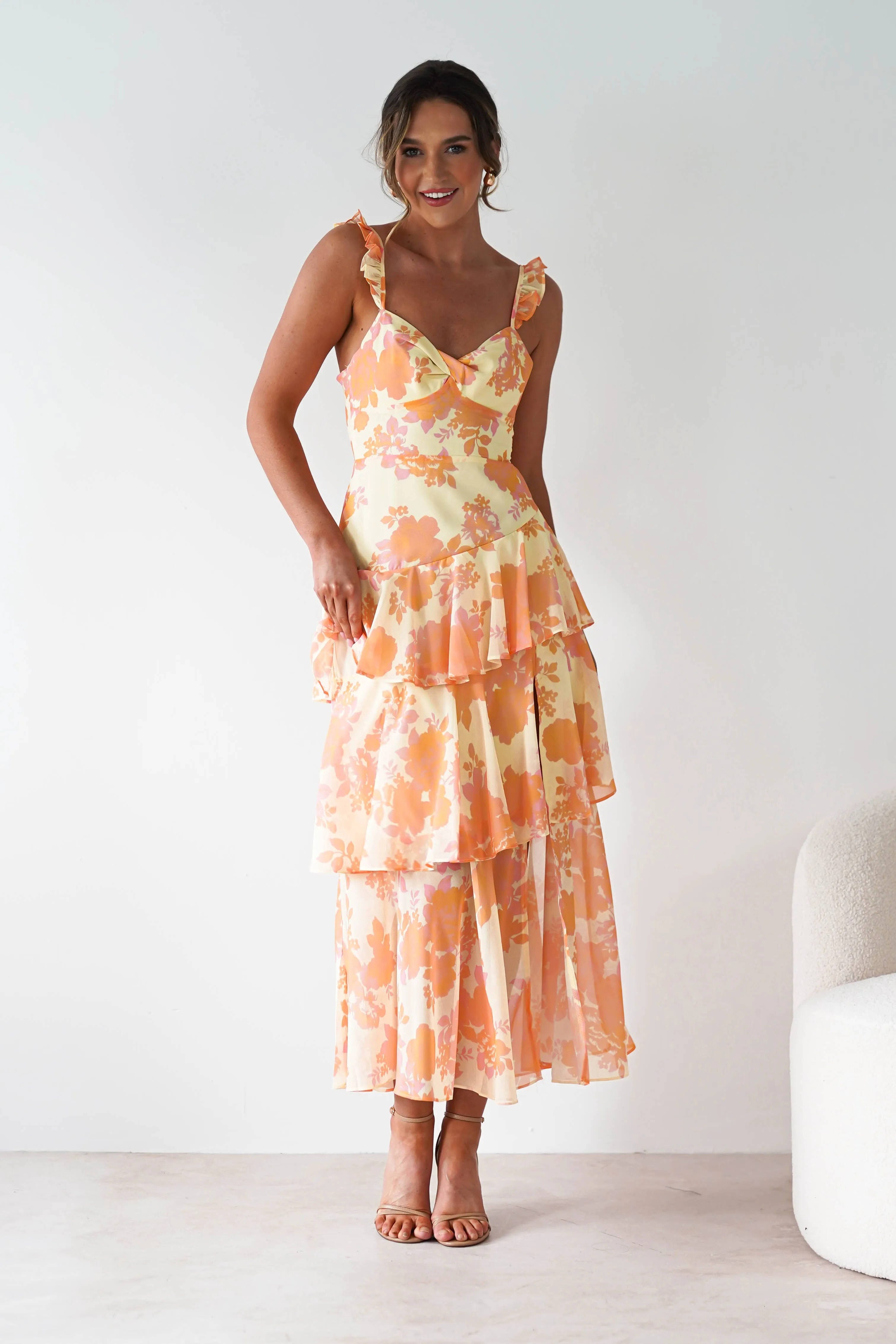 Allie Ruffle Floral Maxi Dress | Yellow/Peach