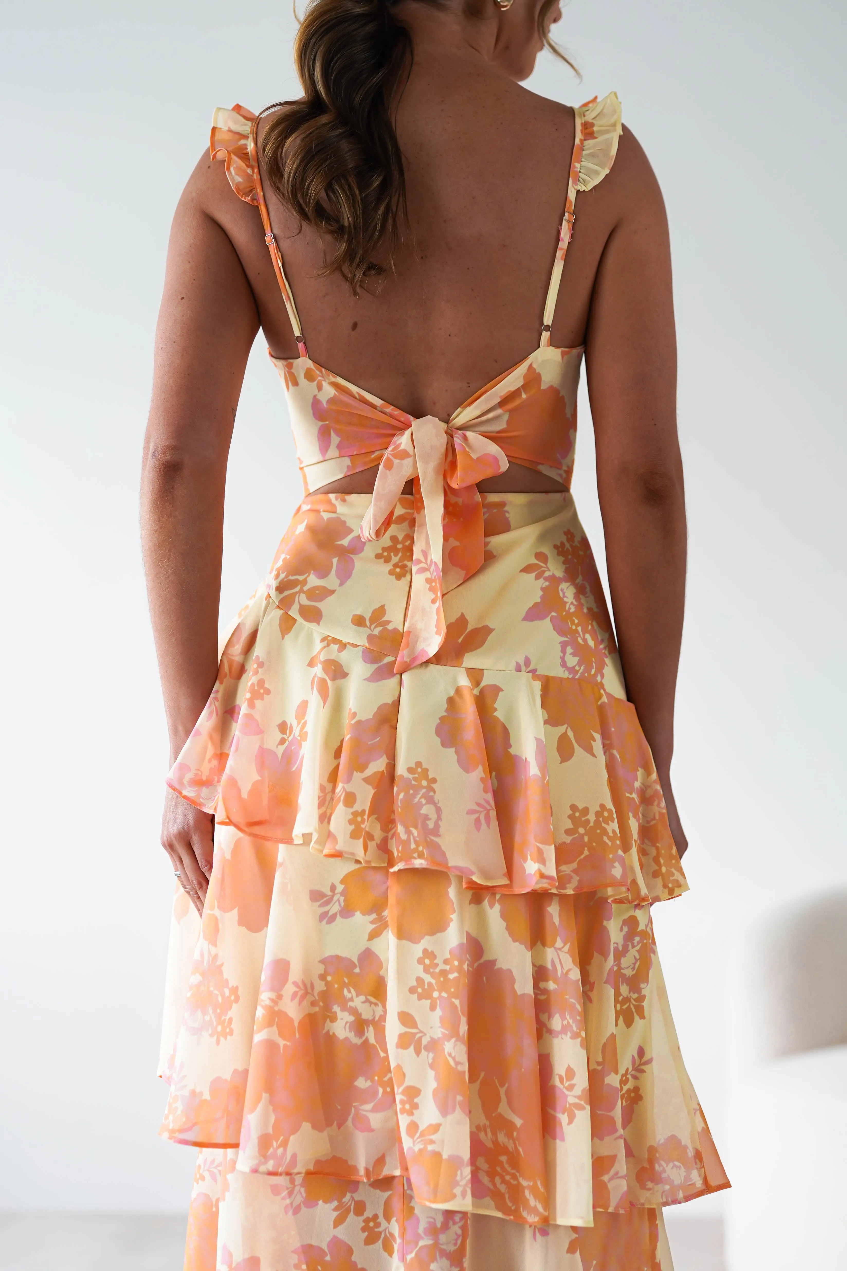 Allie Ruffle Floral Maxi Dress | Yellow/Peach