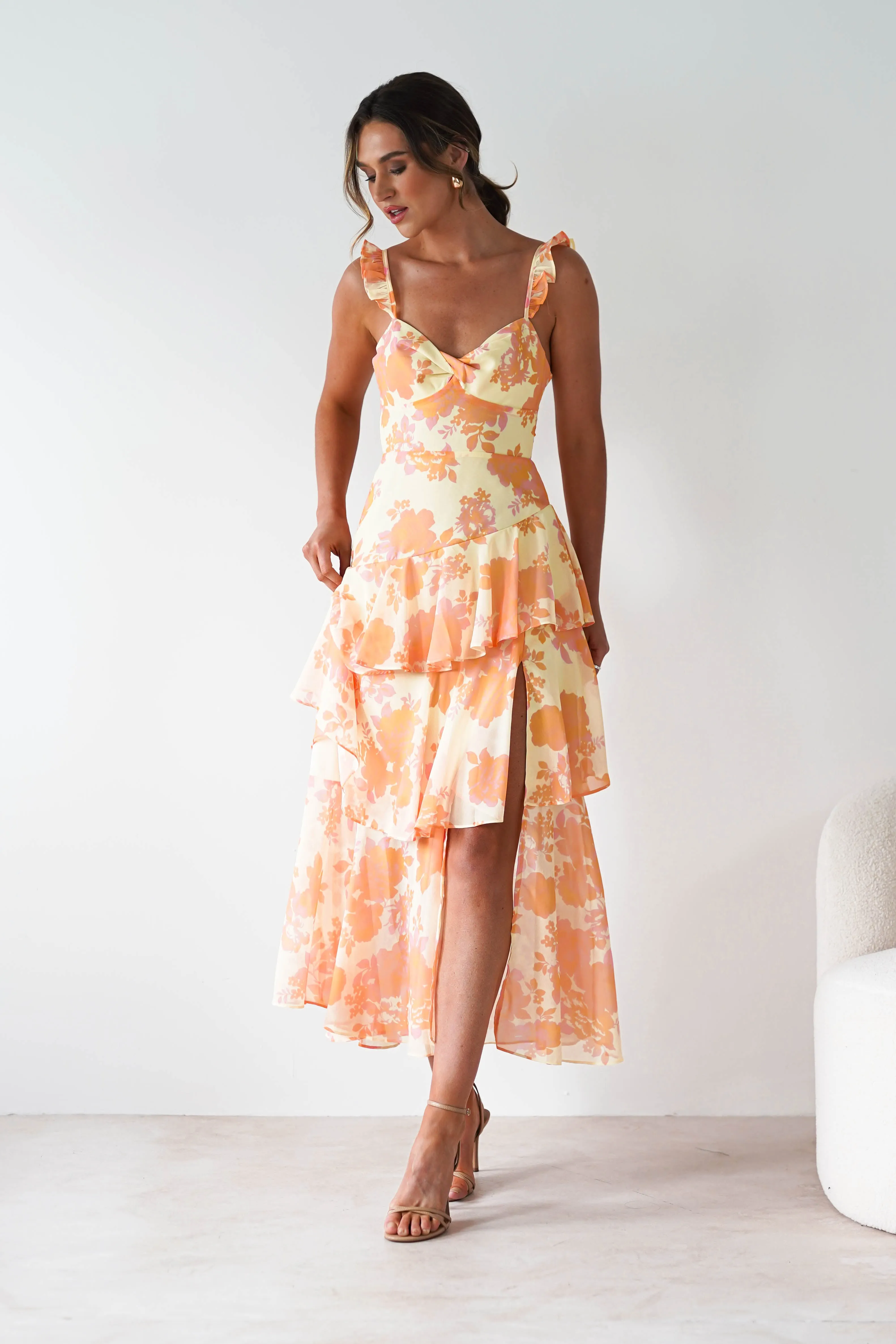 Allie Ruffle Floral Maxi Dress | Yellow/Peach