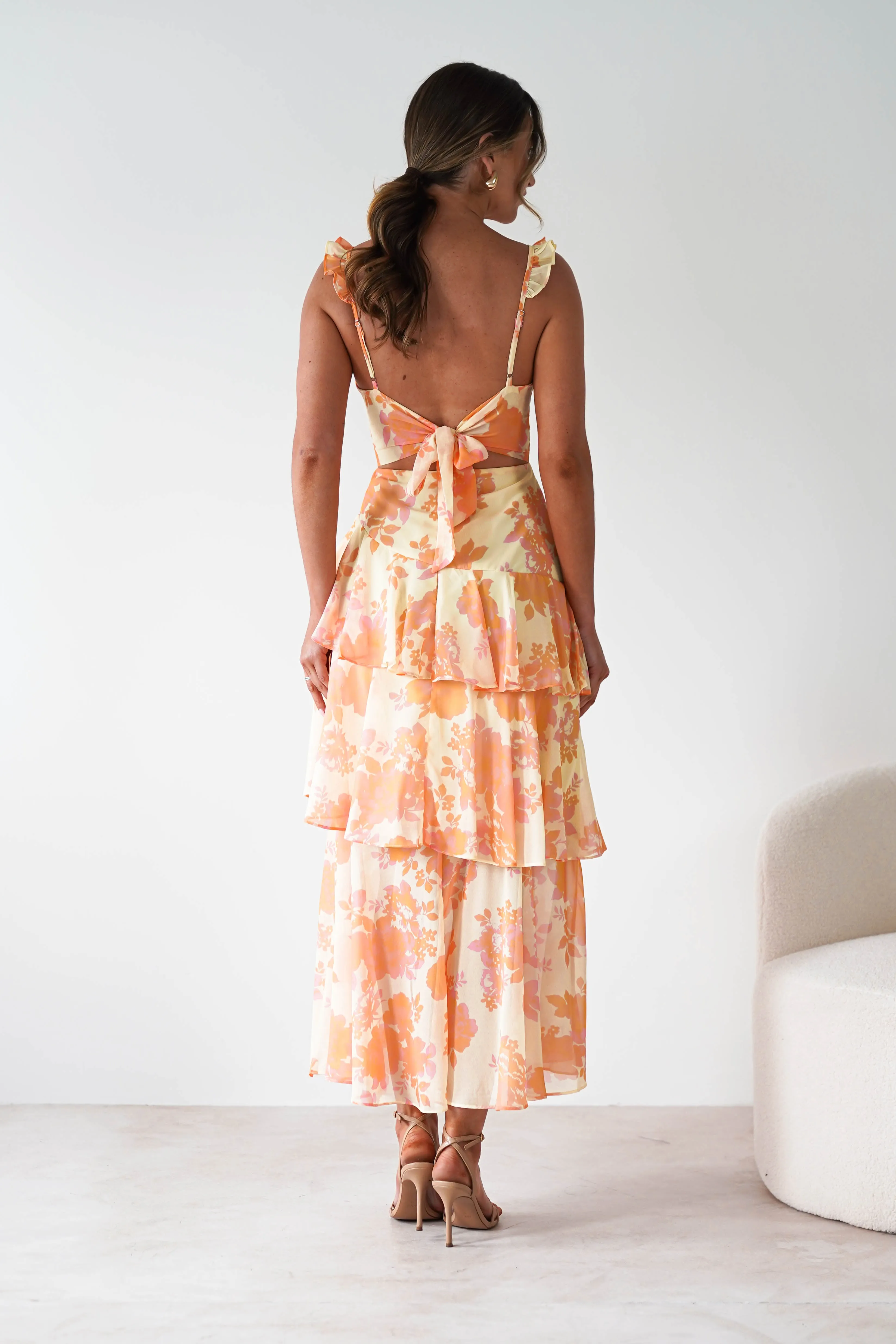 Allie Ruffle Floral Maxi Dress | Yellow/Peach