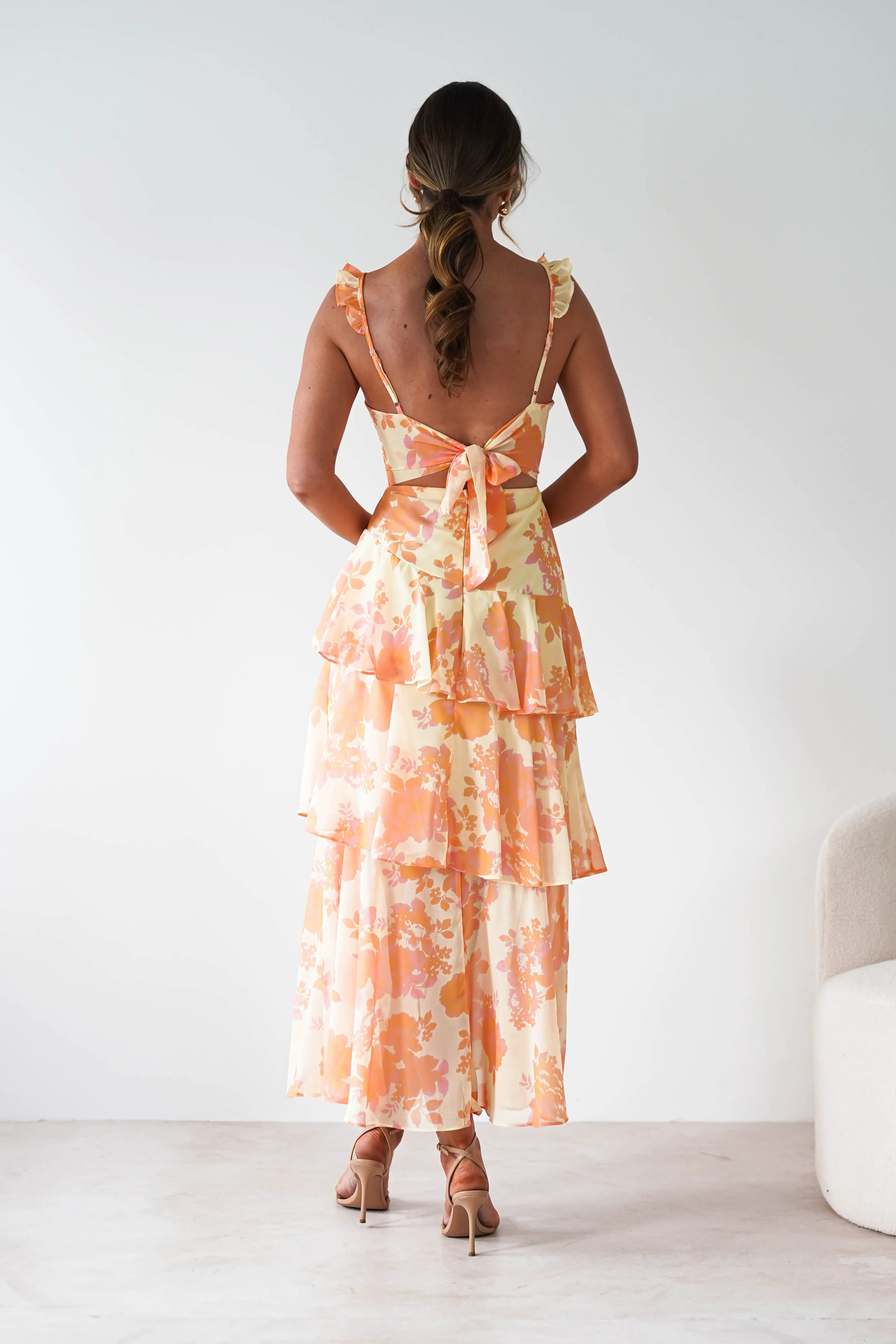Allie Ruffle Floral Maxi Dress | Yellow/Peach