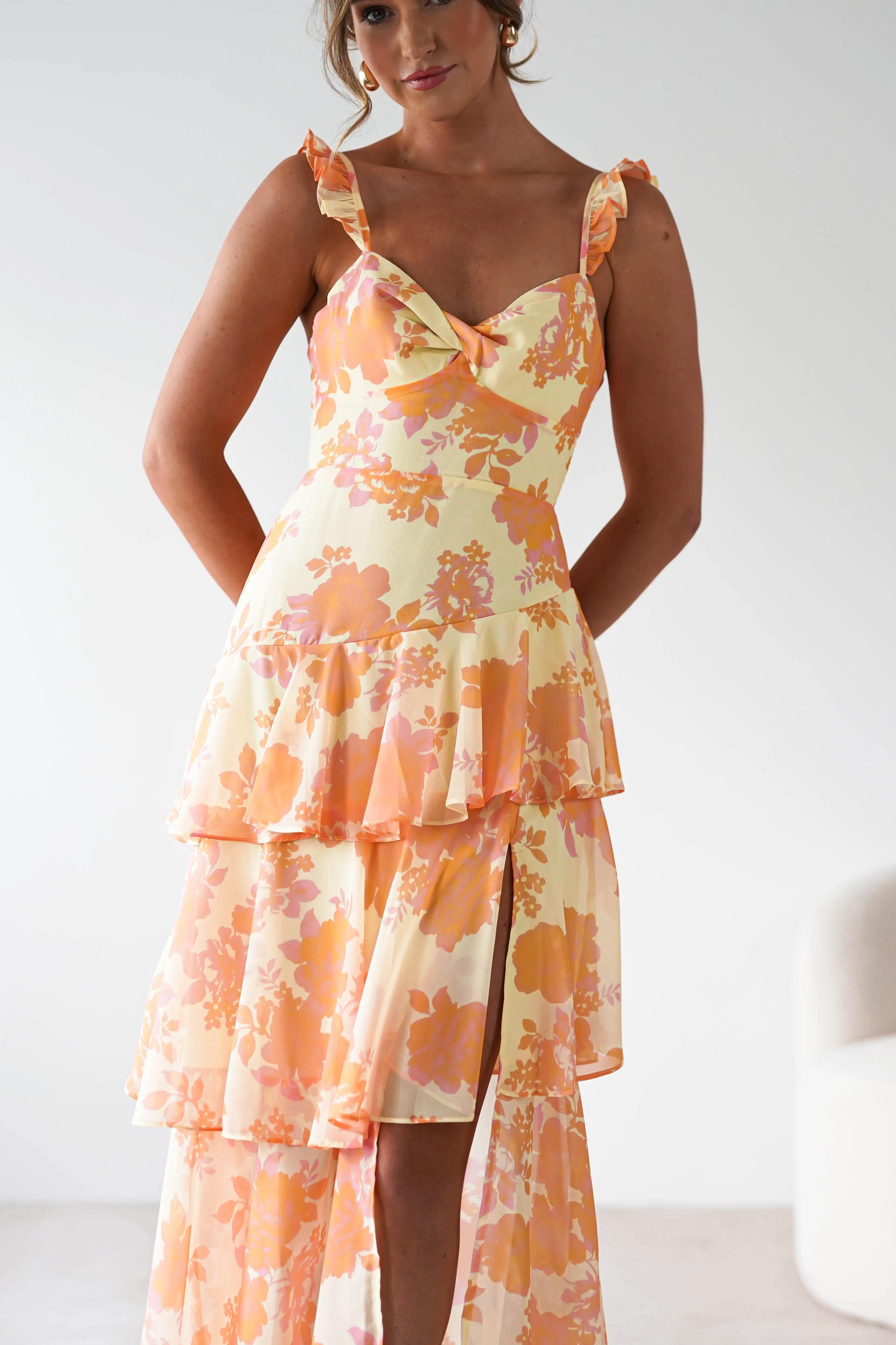 Allie Ruffle Floral Maxi Dress | Yellow/Peach