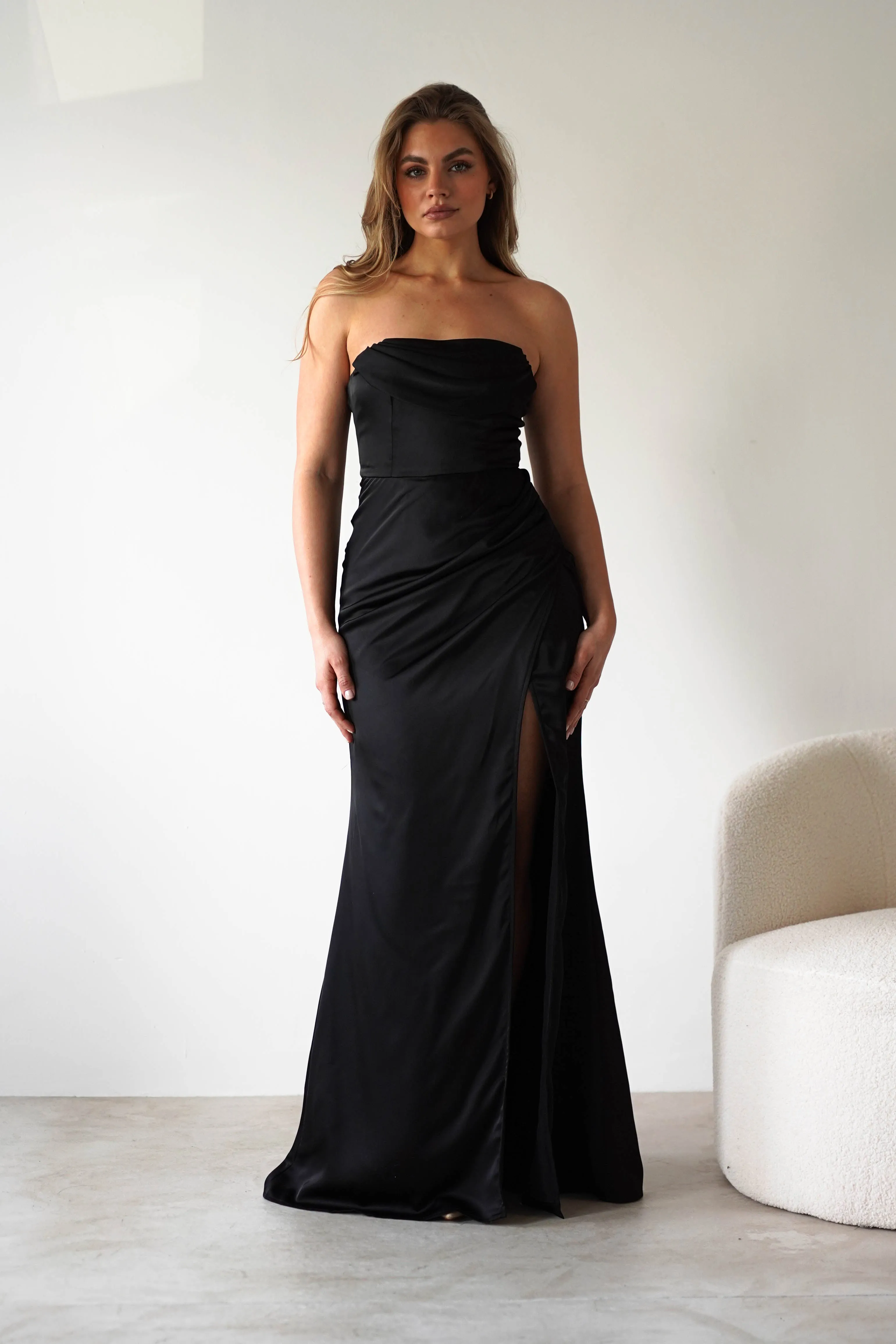 Alyce Soft Satin Strapless Gown | Black