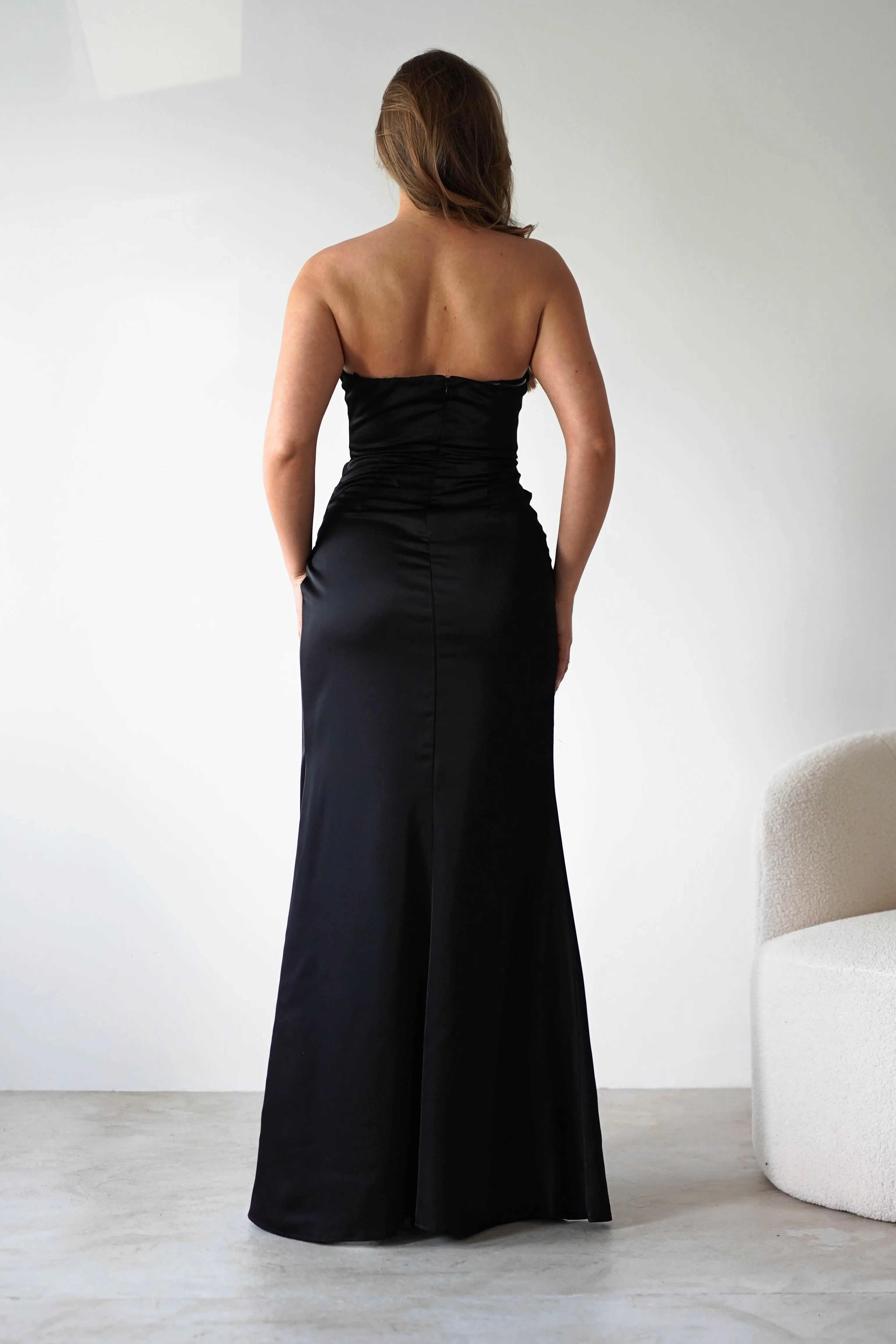 Alyce Soft Satin Strapless Gown | Black