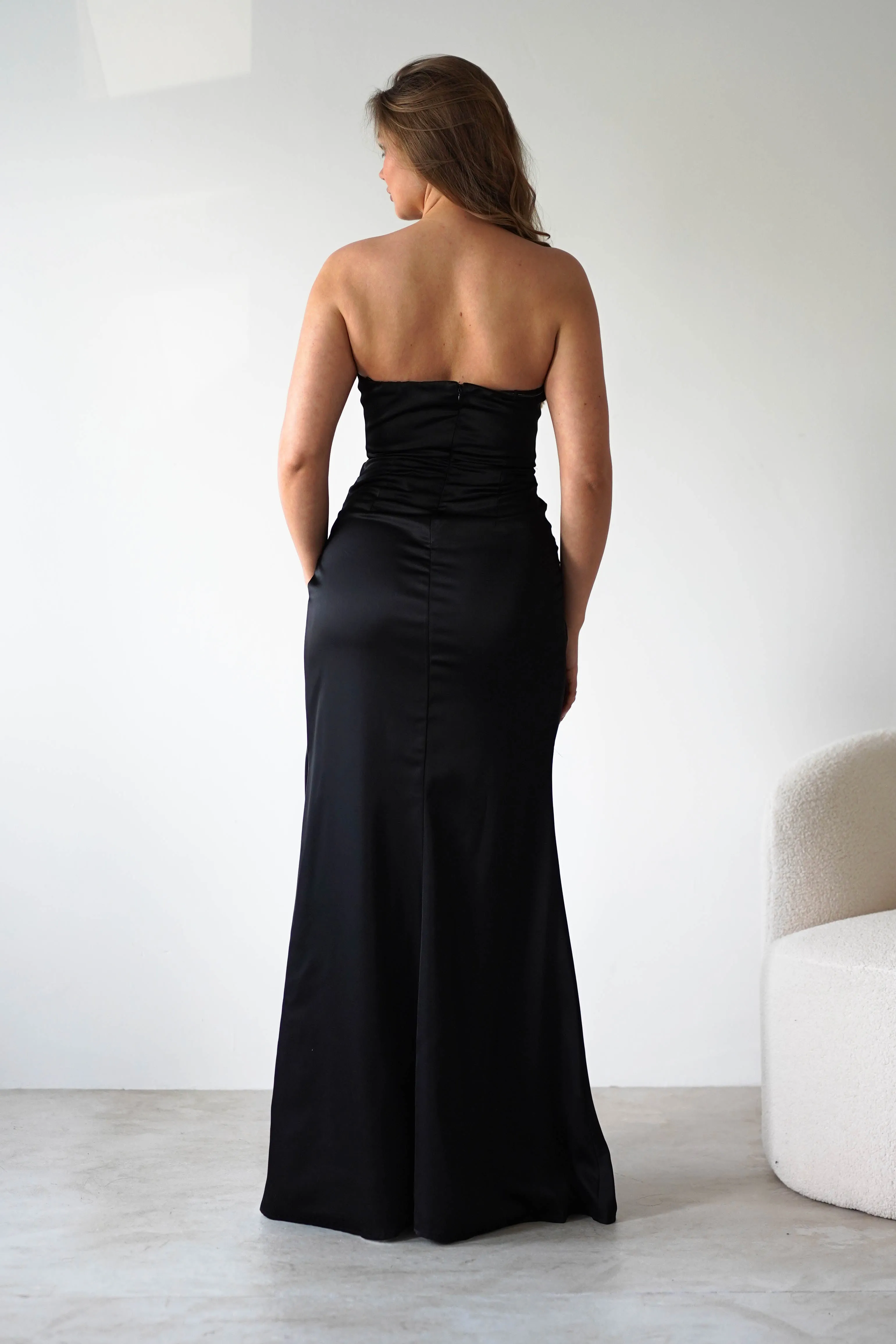 Alyce Soft Satin Strapless Gown | Black