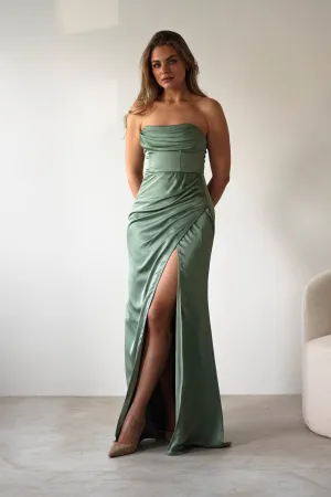 Alyce Soft Satin Strapless Gown | Olive