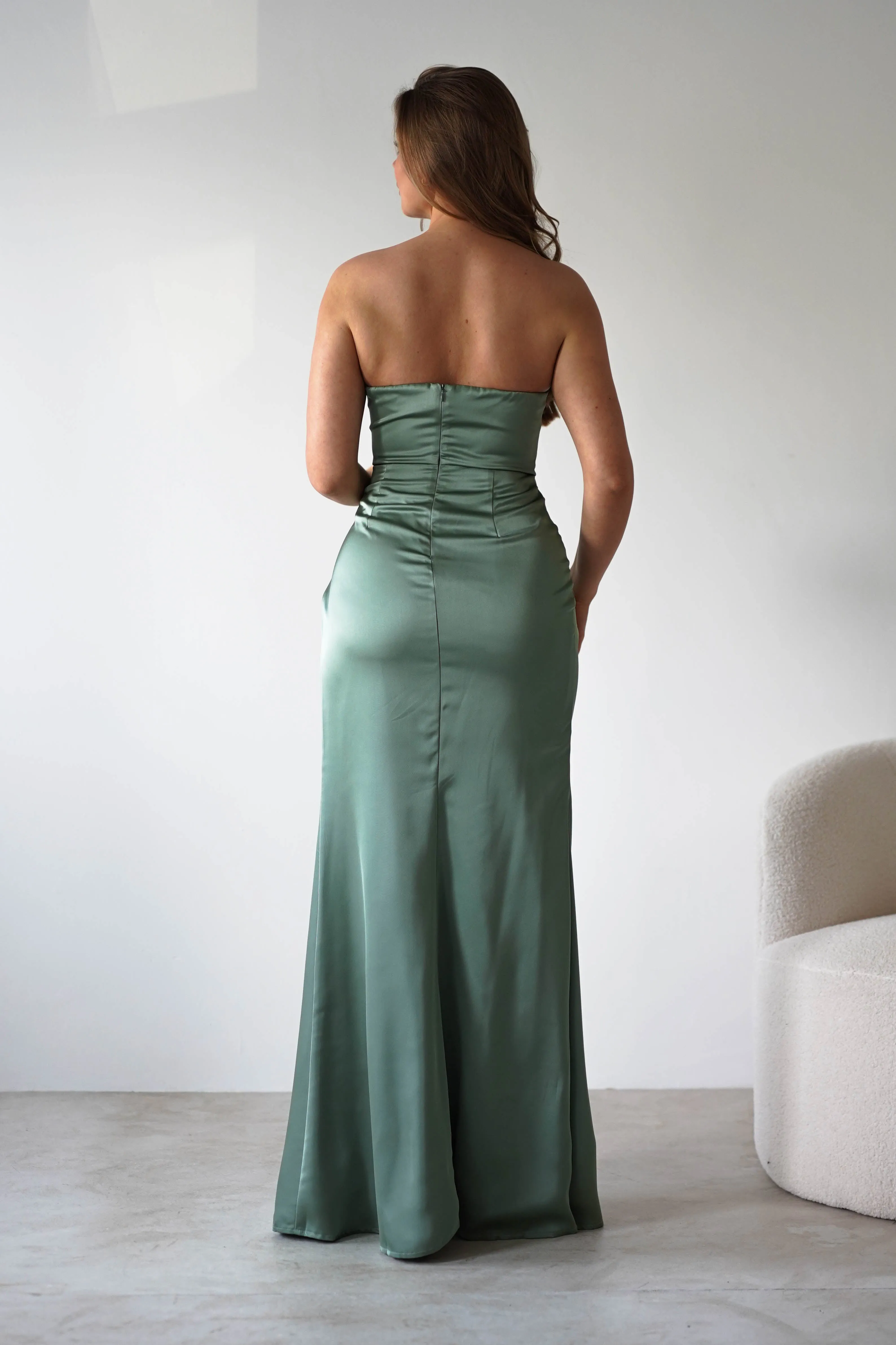 Alyce Soft Satin Strapless Gown | Olive