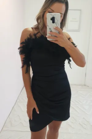 Amaya Faux Feather Detail Mini Dress  dress,evening dress,graduation dress,party dress,birthday dress,beautiful dress,dress,summer dress,beautiful dressBlack
