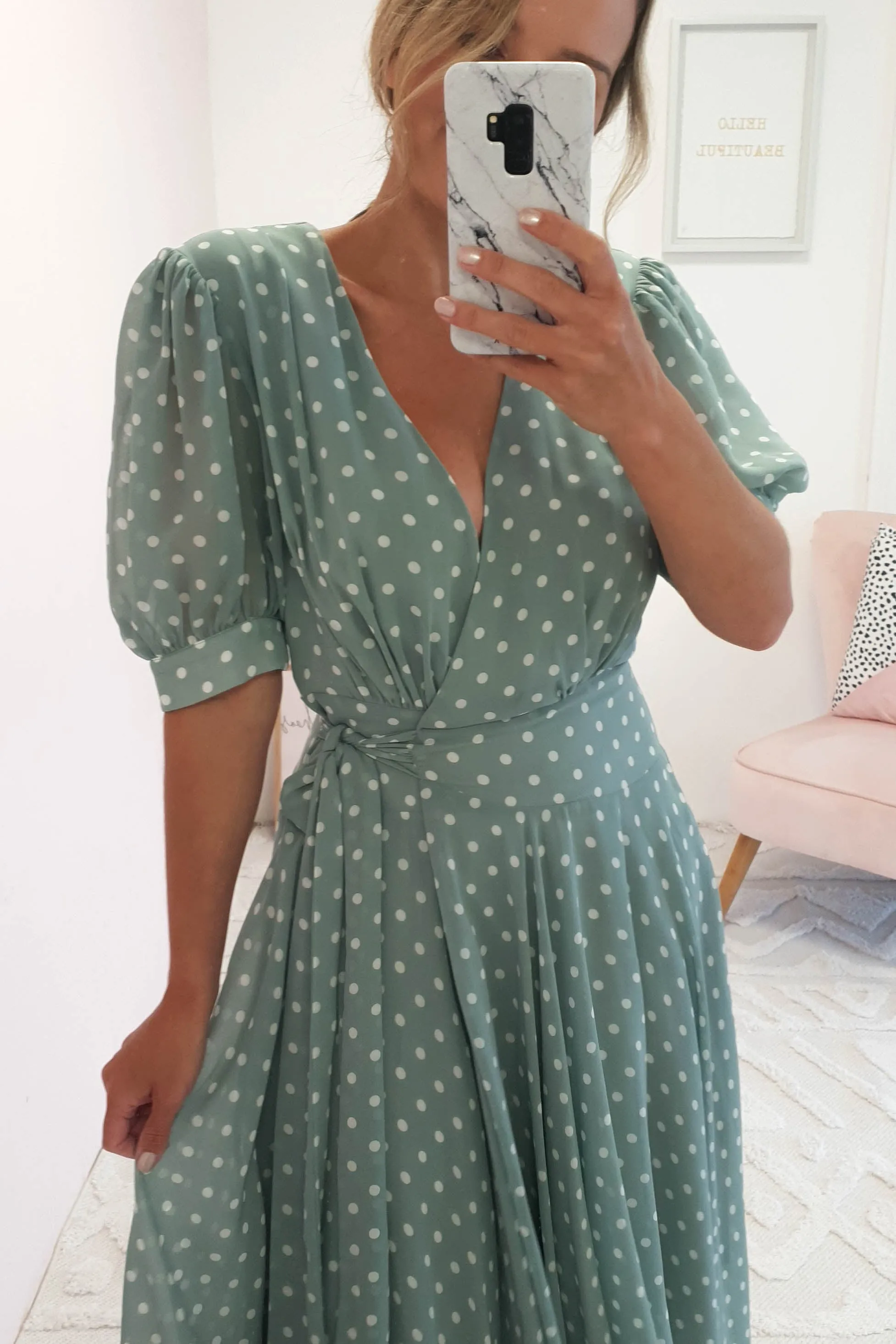 Andrea Polka Dot Midi Dress | Sage