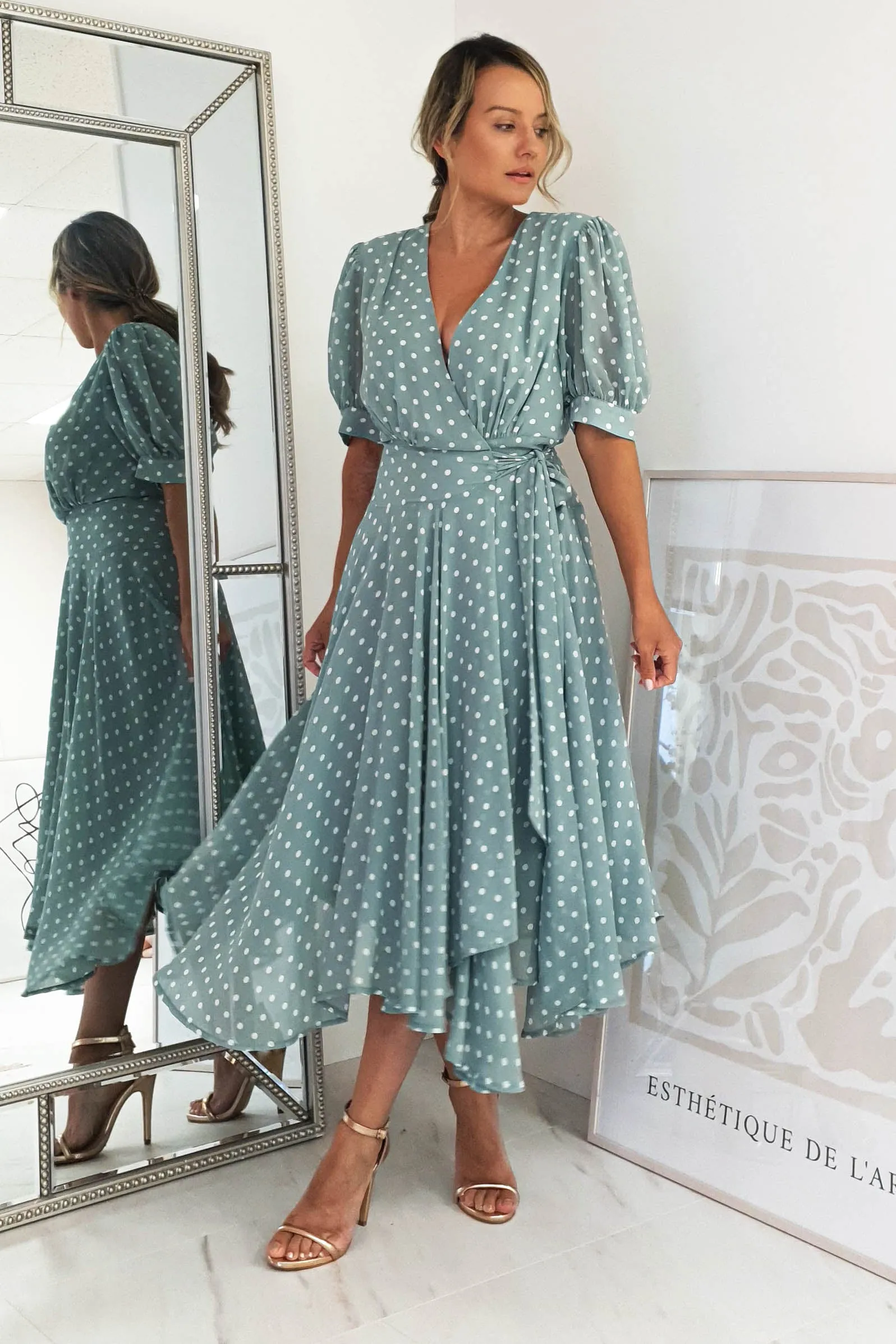 Andrea Polka Dot Midi Dress | Sage
