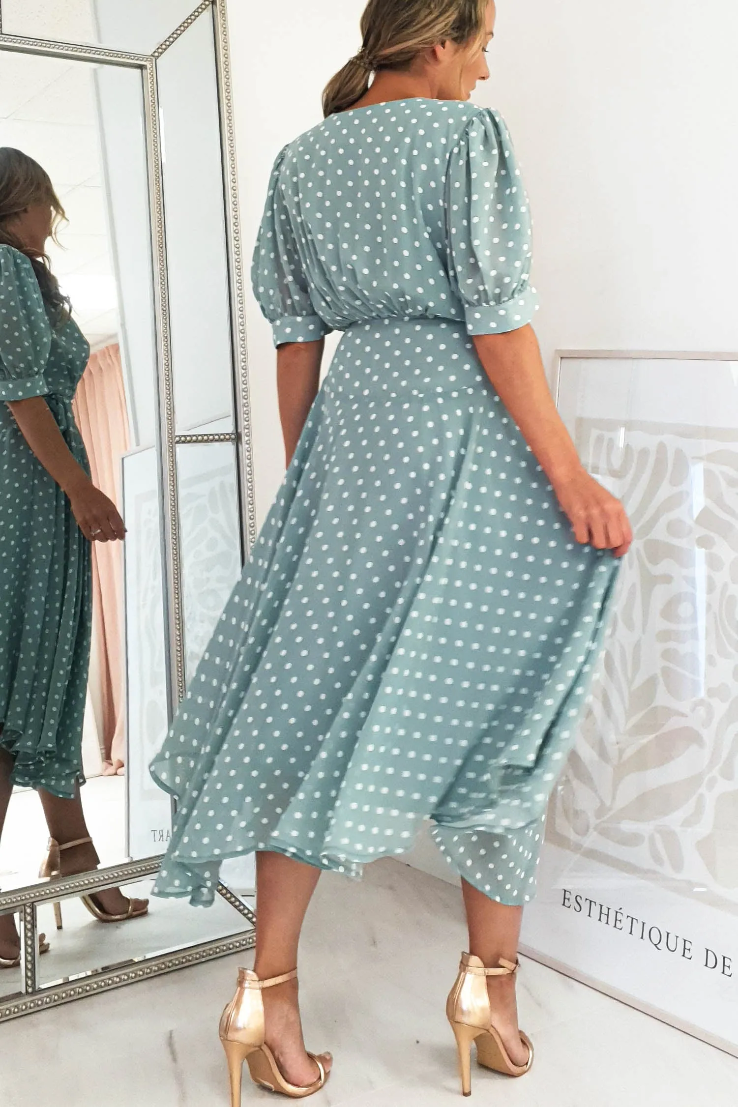Andrea Polka Dot Midi Dress | Sage