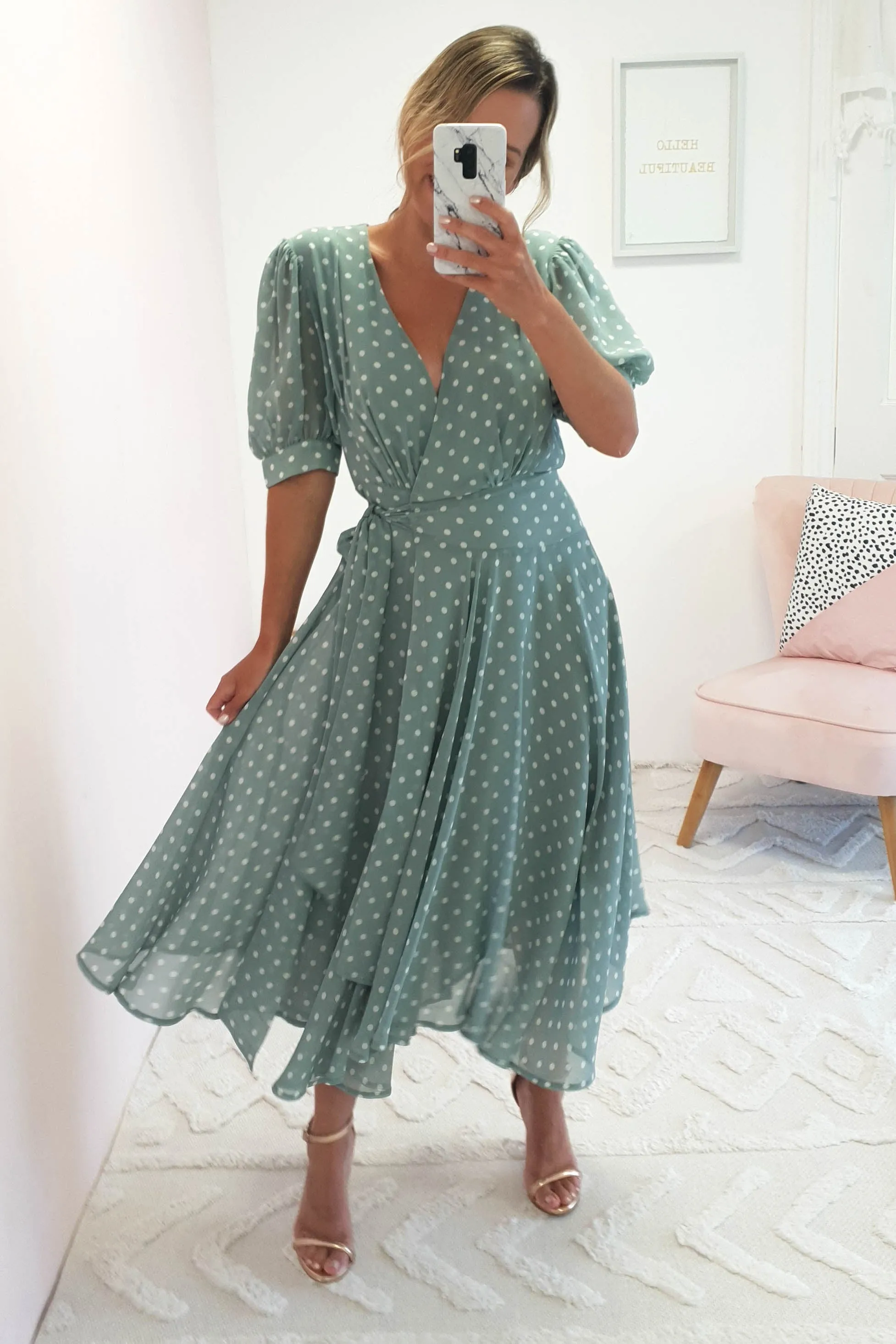 Andrea Polka Dot Midi Dress | Sage